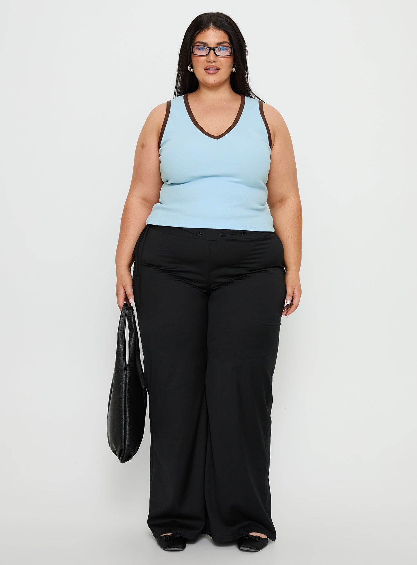 Baseline V Neck Rib Tank Top Blue Brown Curve - Image 7