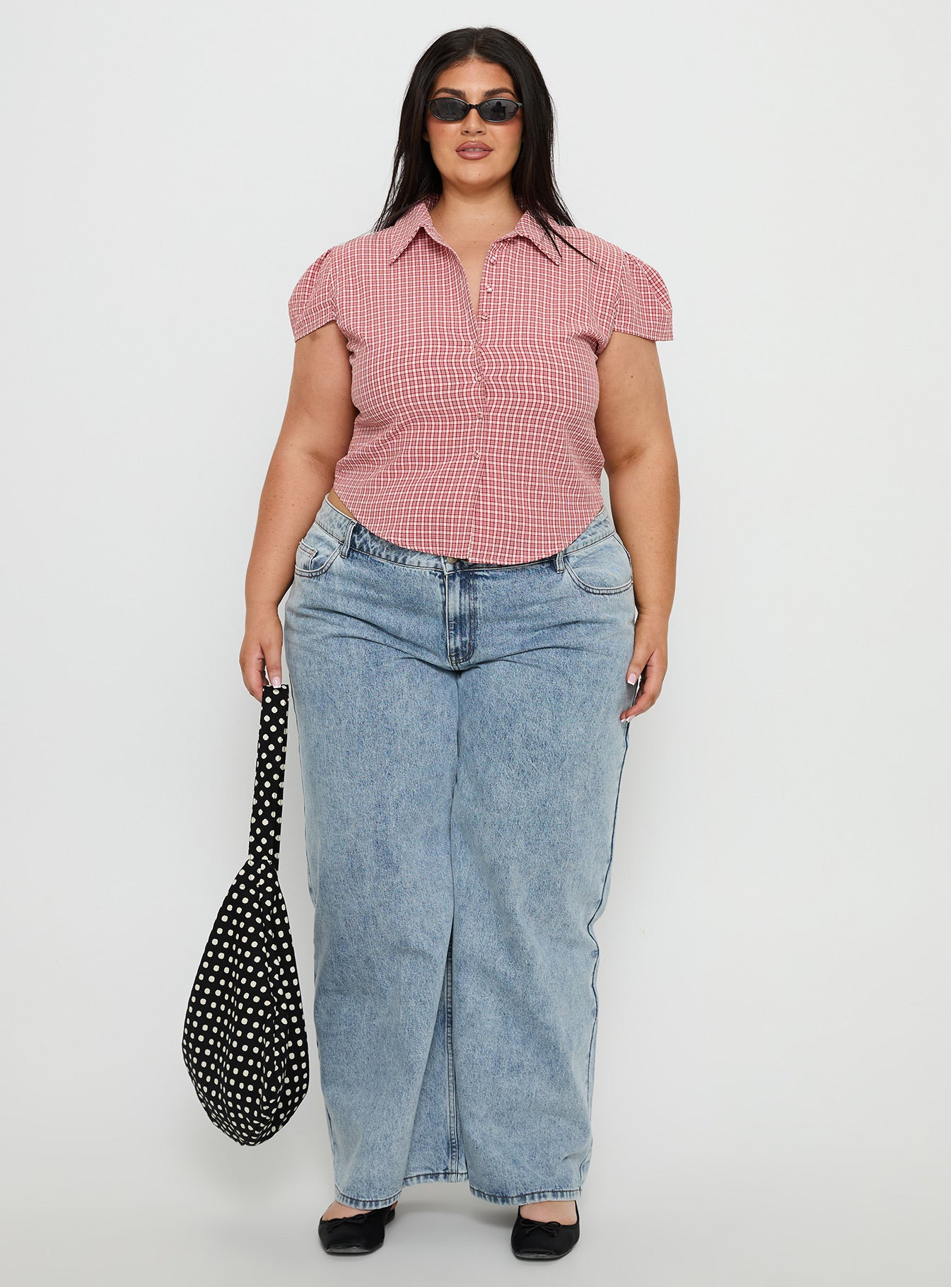 Float Away Button Up Top Red Check Curve - Image 7