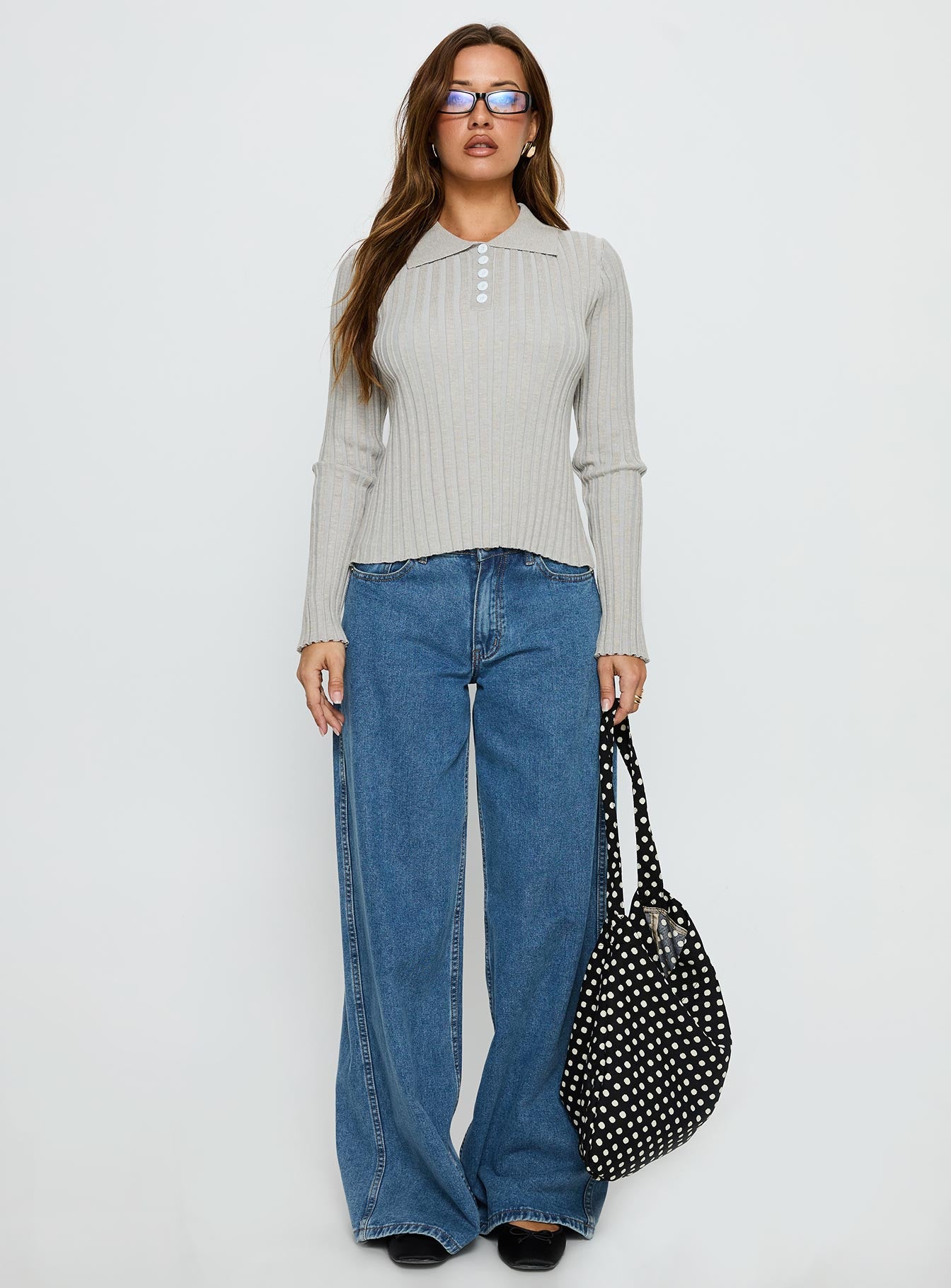 Wakely Collared Long Sleeve Top Grey - Image 6