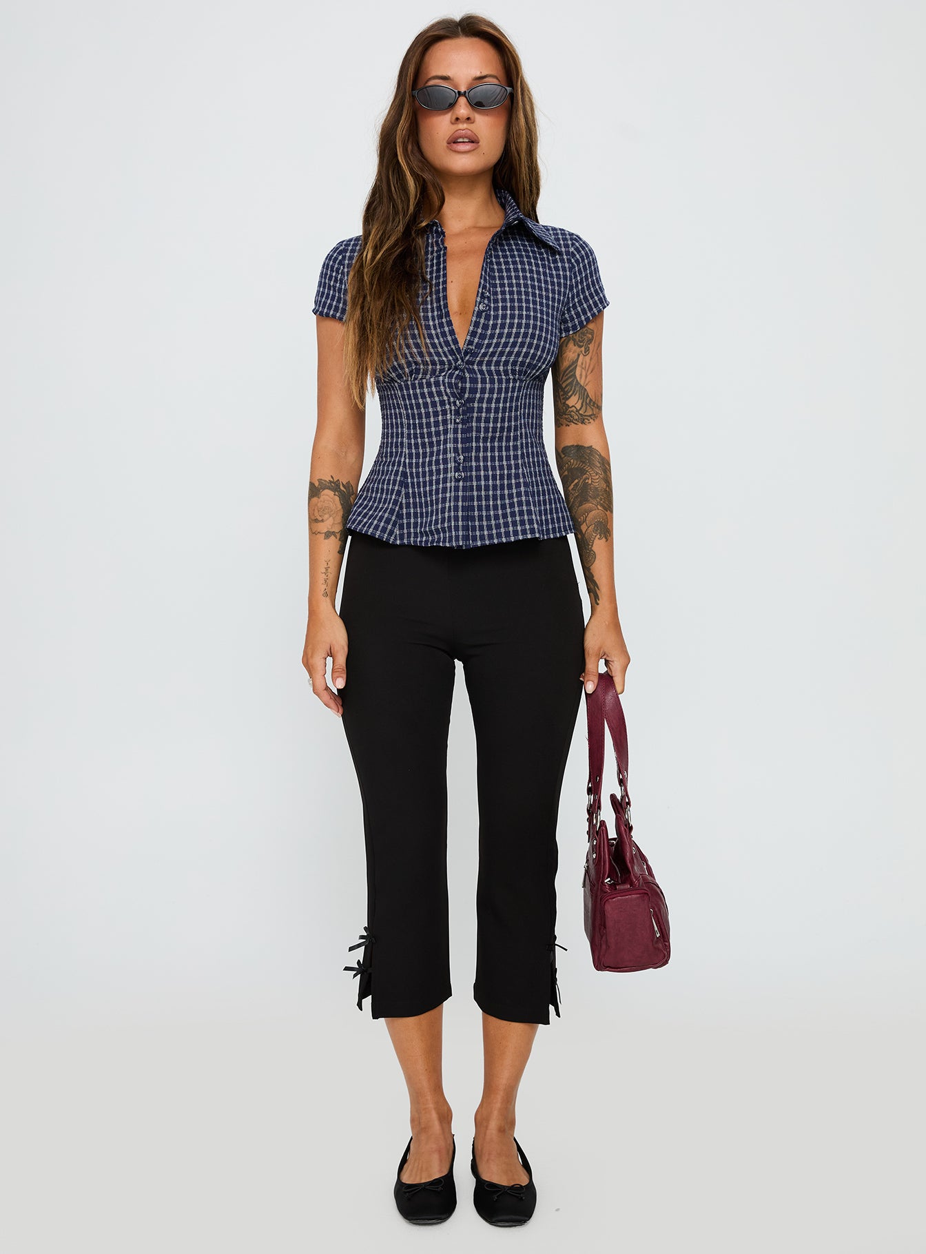 Cottesloe Blouse Top Navy Check - Image 7