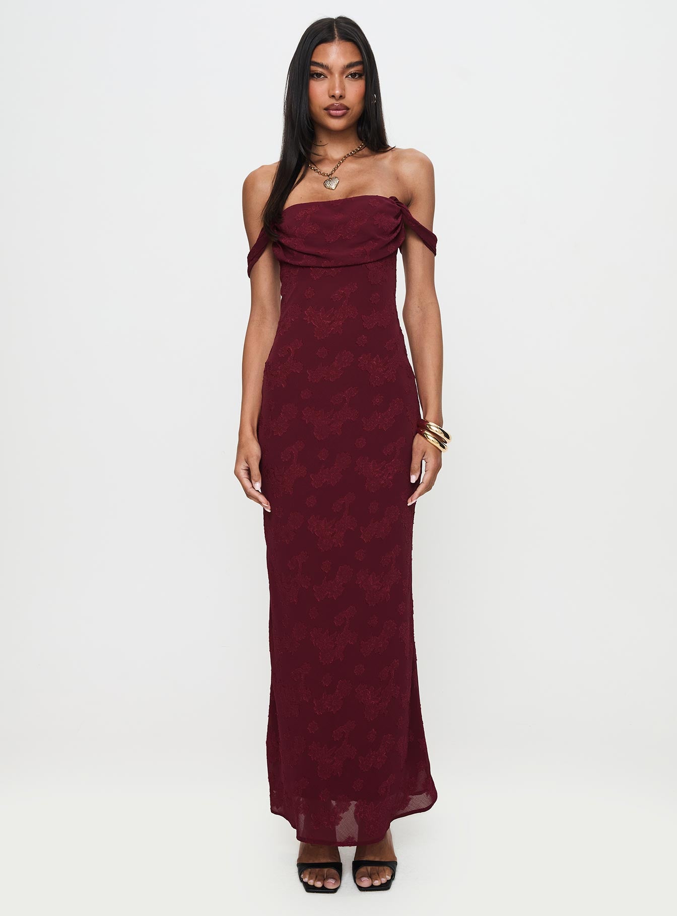 Azura Off The Shoulder Maxi Dress Burgundy - Image 8