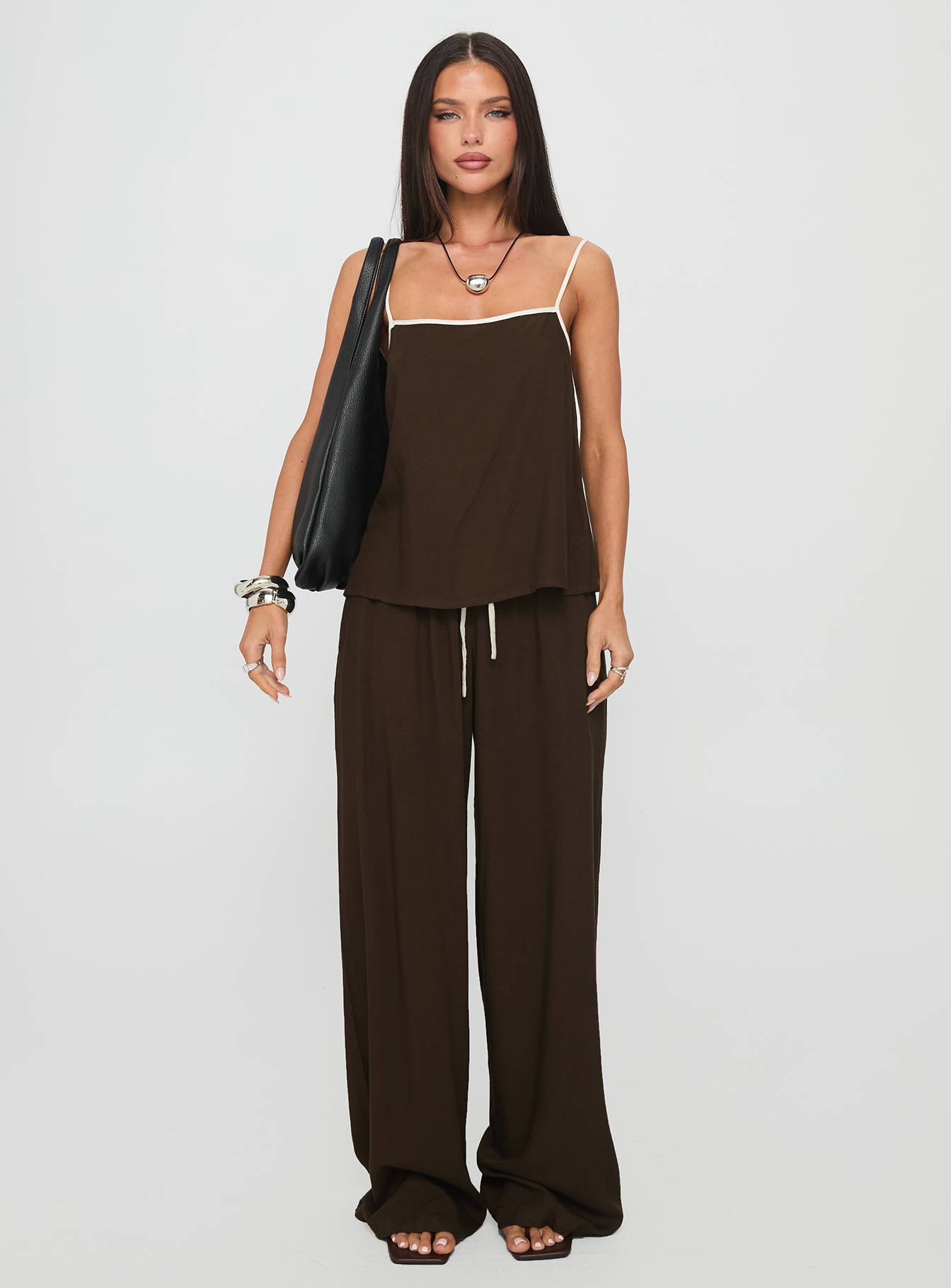 Nolei Contrast Pant Set Chocolate White - Image 6