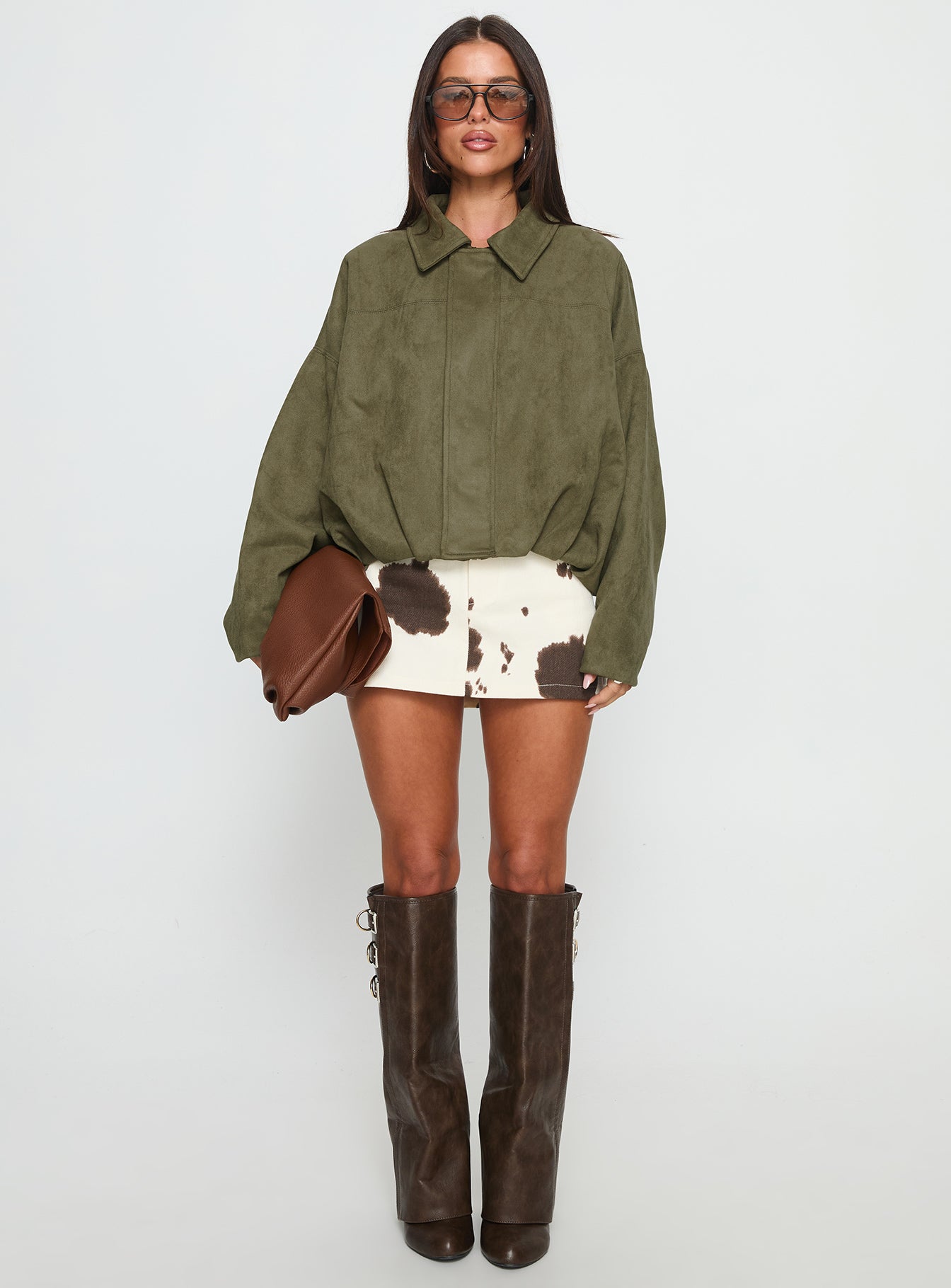 Enlightened Faux Suede Bomber Jacket Khaki - Image 7