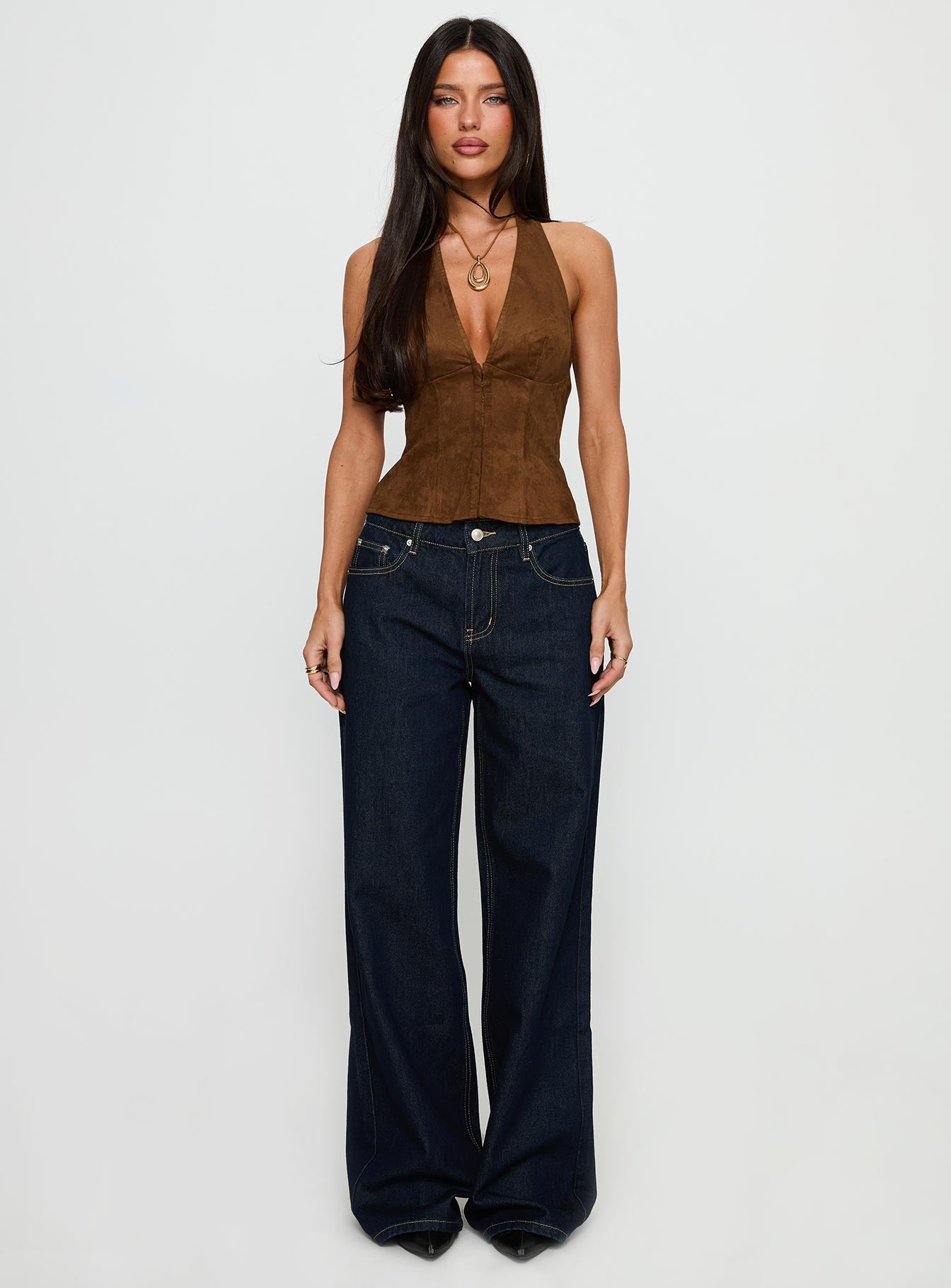 Dalyah Faux Suede Halter Top Brown - Image 7