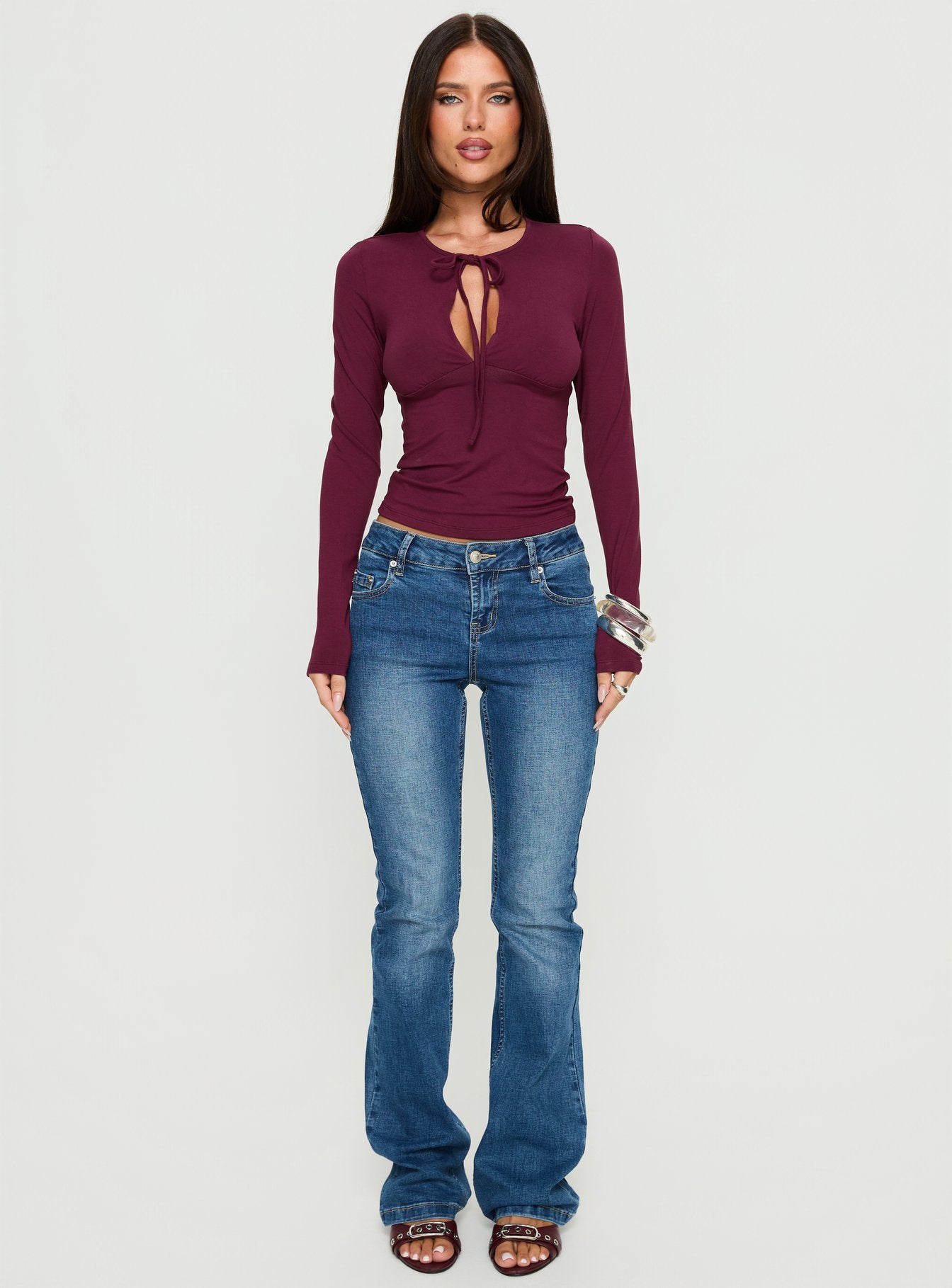 Yubin Keyhole Long Sleeve Jersey Top Deep Purple - Image 6