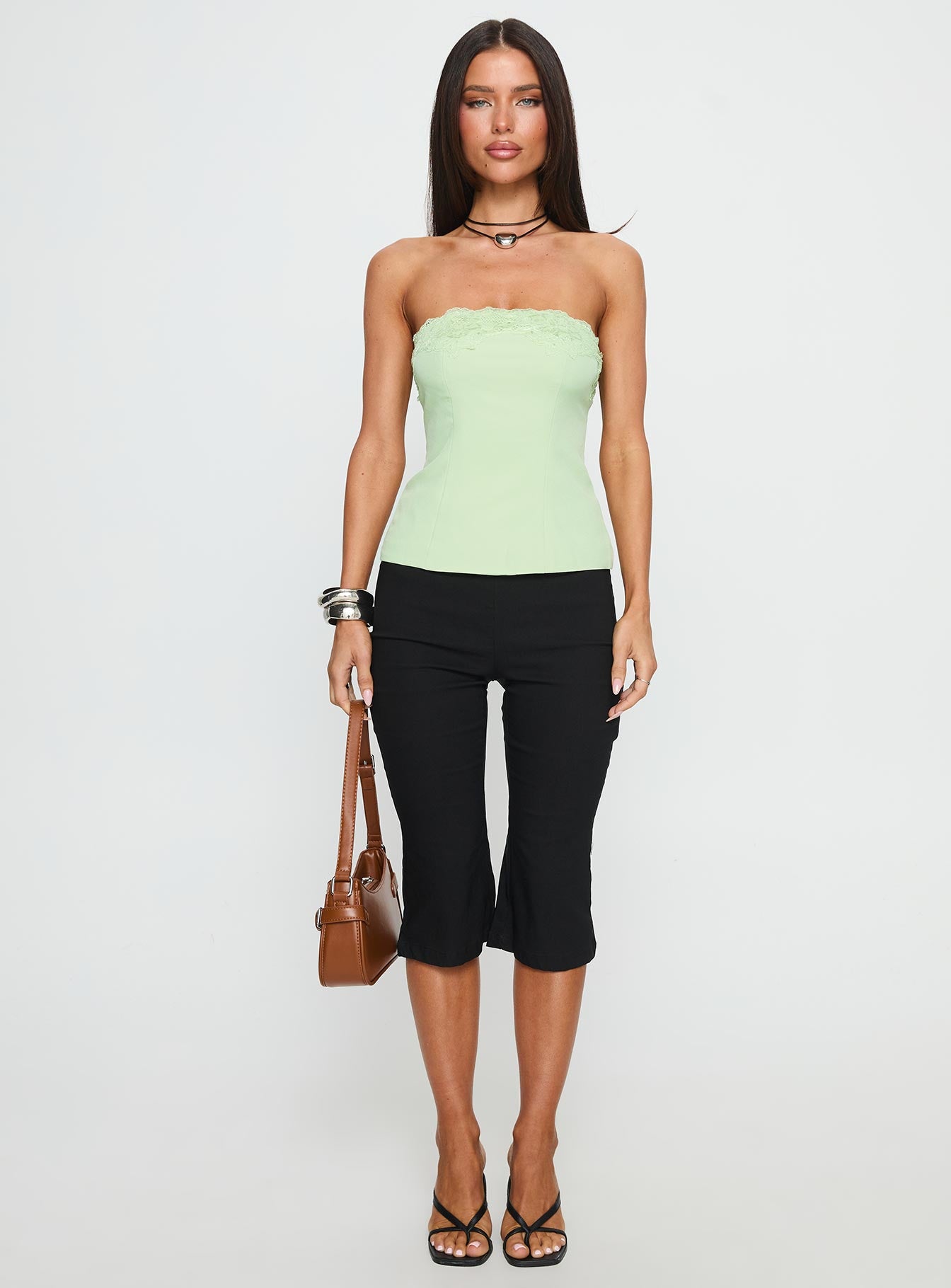 Ettore Lace Trim Strapless Top Sage - Image 6