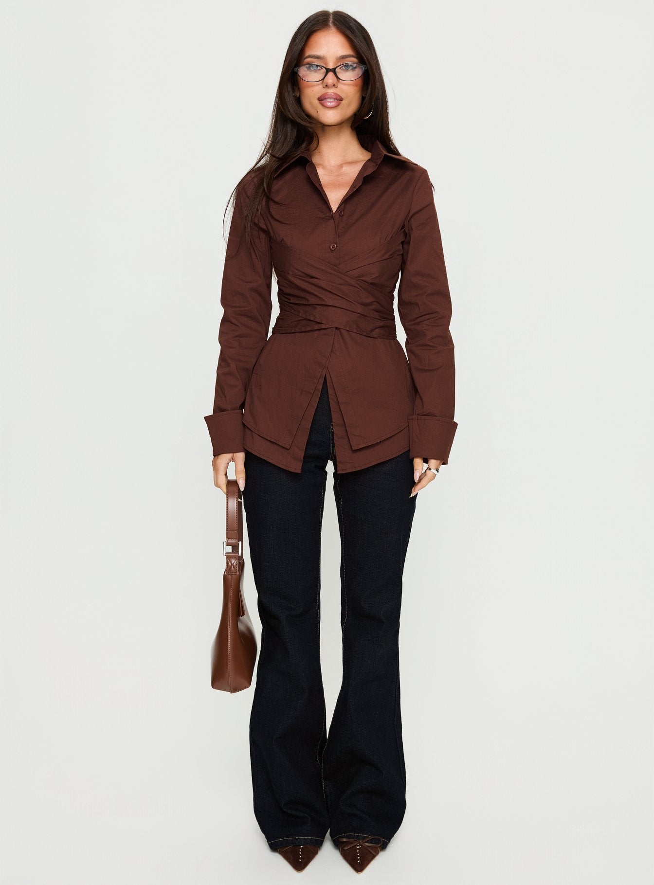 Shapeshifter Twist Long Sleeve Shirt Chocolate - Image 6