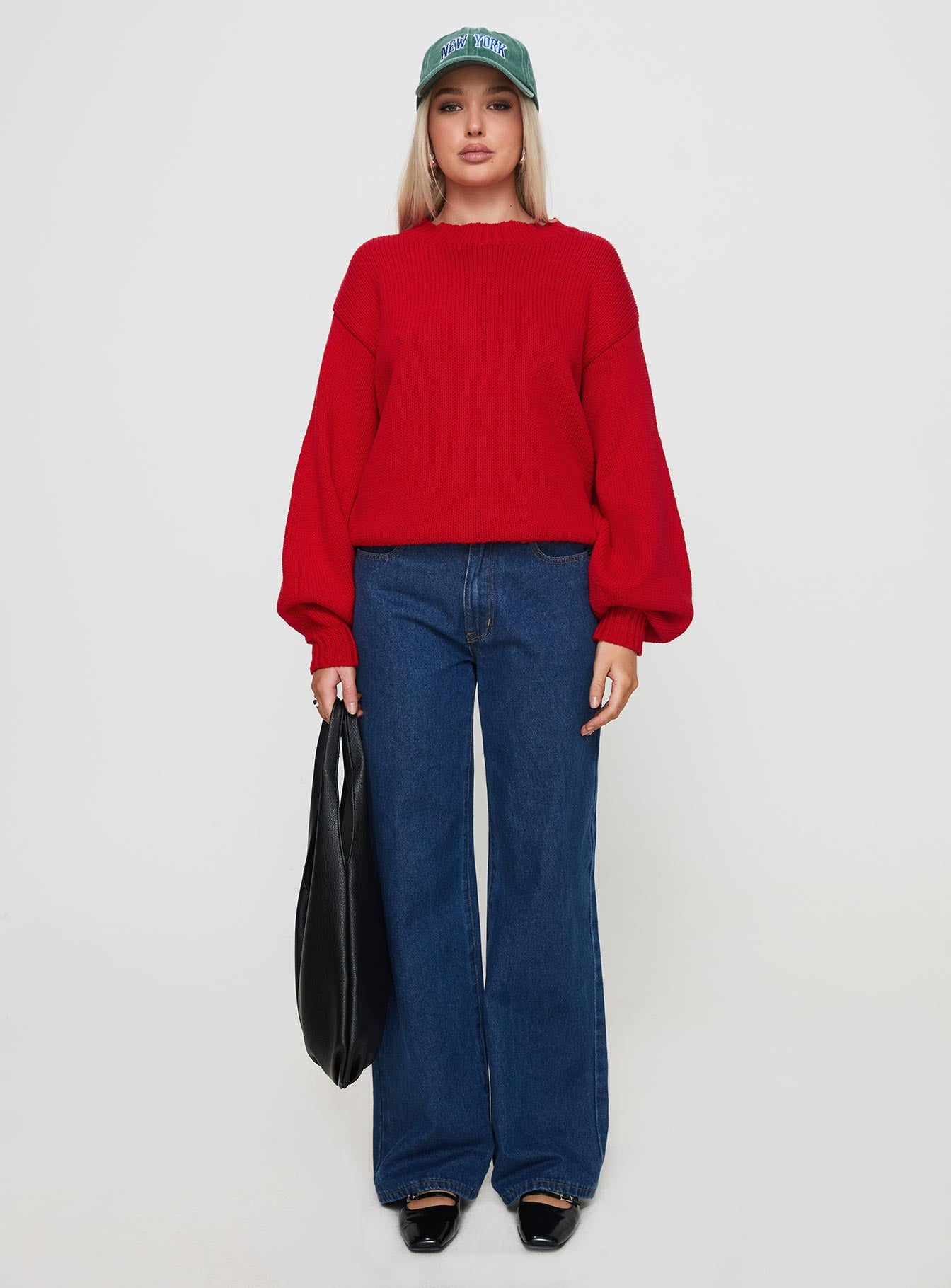 Harmony Balloon Sleeve Knit Sweater Red - Image 7