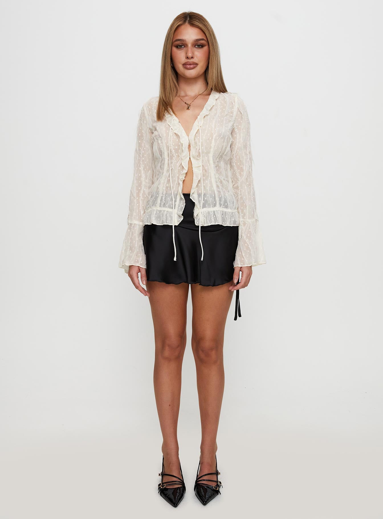 Sainz Frill Long Sleeve Top Cream - Image 7