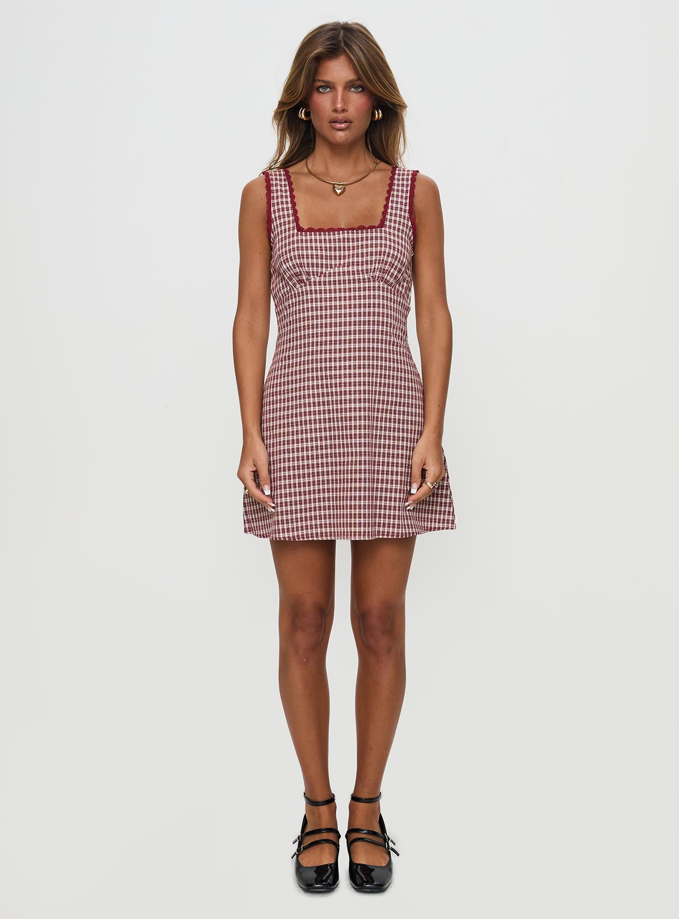 Dasha Mini Dress Red Check Tall - Image 7