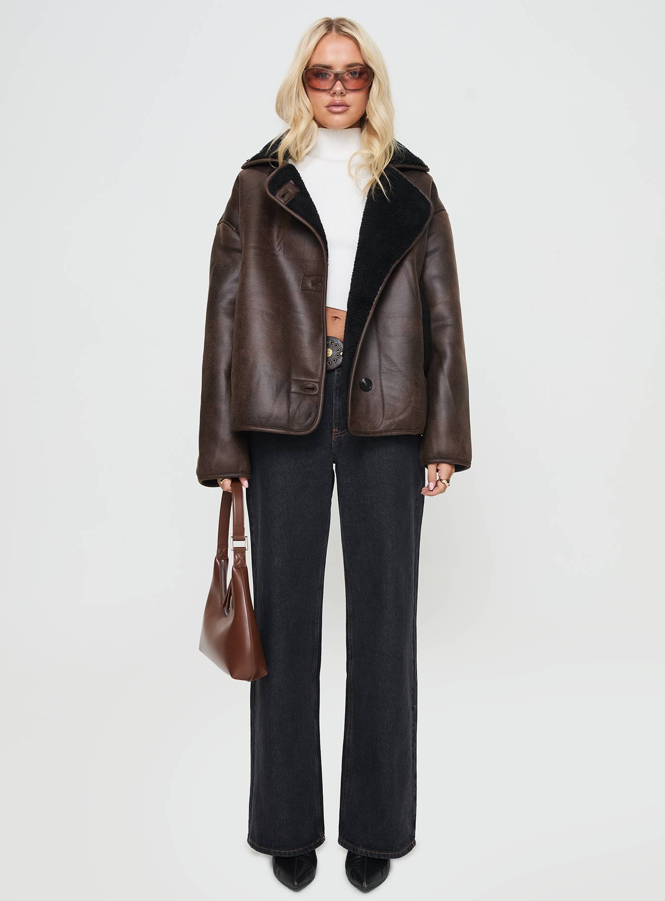 Nunez Faux Leather Jacket Washed Brown Black - Image 7