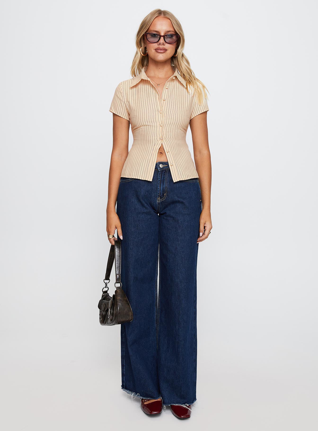 Lift Off Button Up Top Cream Navy Stripe - Image 7