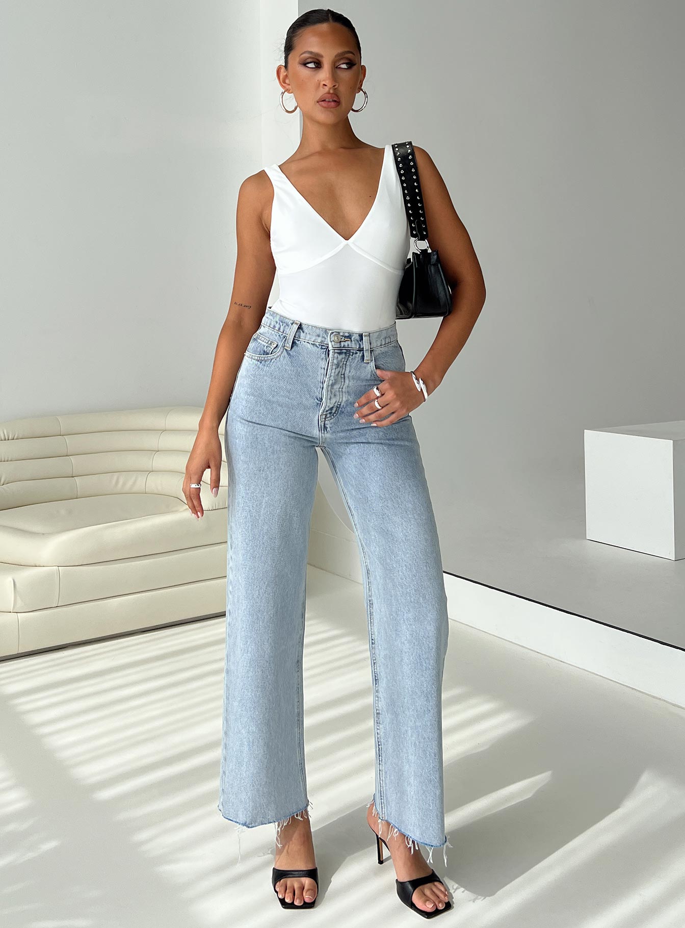 Fawcett High Rise Straight Leg Jeans Light Blue Wash Petite - Image 7