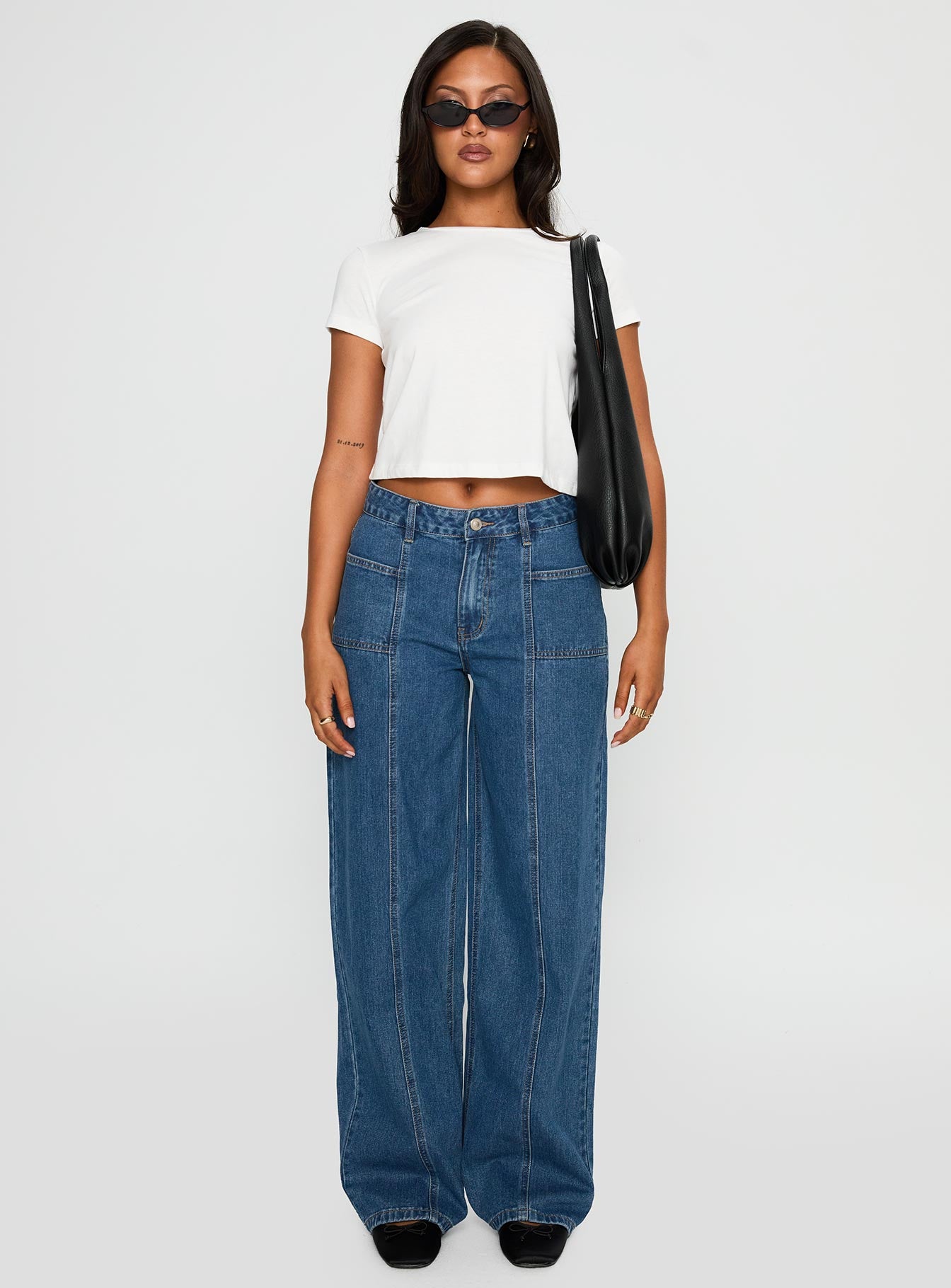Taji Mid Rise Wide Leg Jeans Dark Blue - Image 7