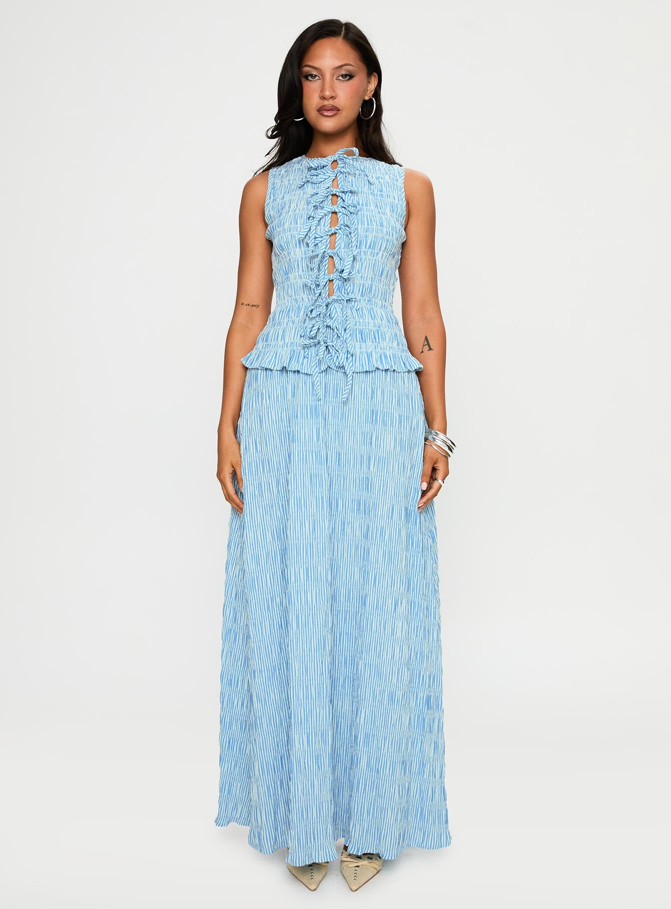 Songbird Shirred Maxi Dress Blue - Image 6