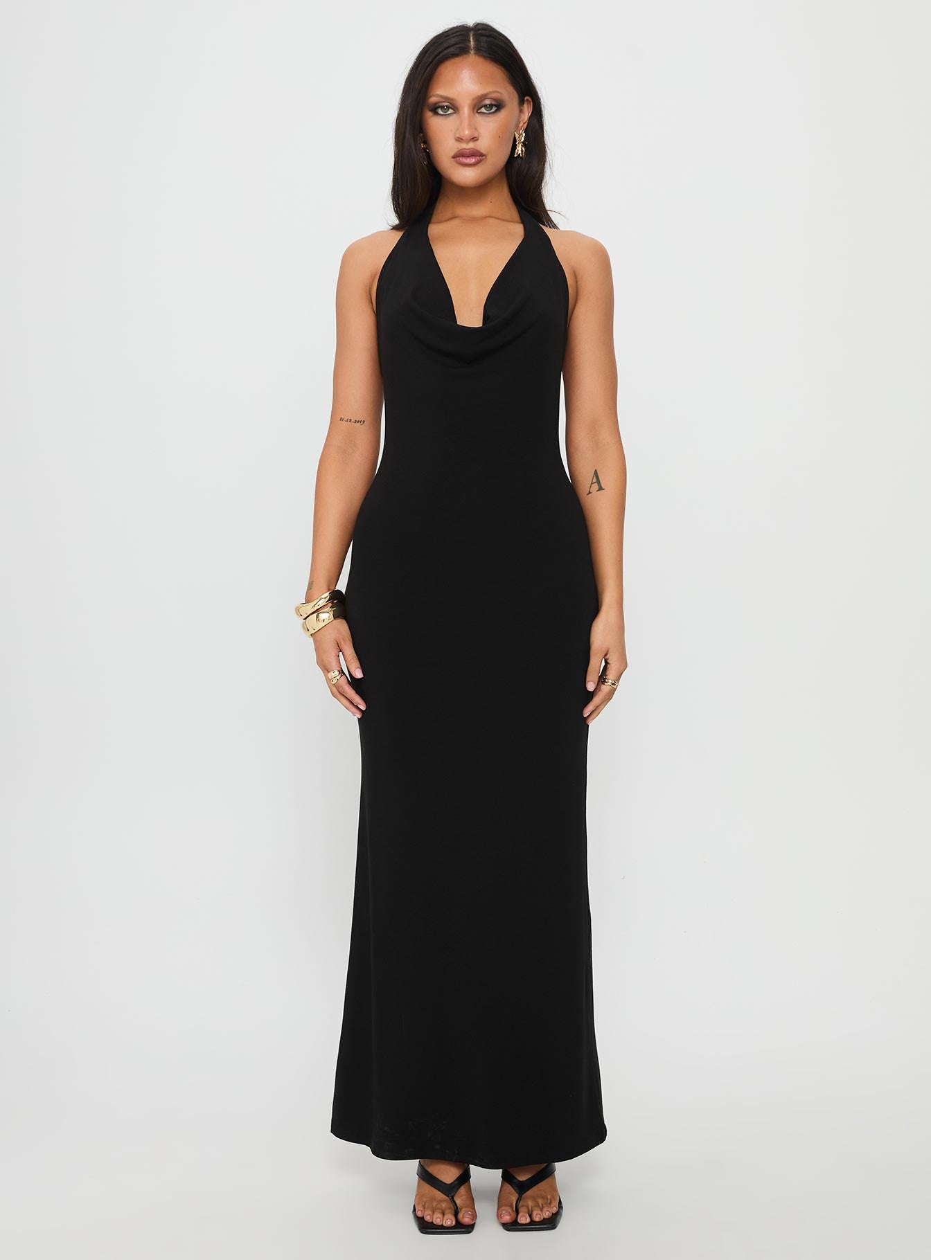 Diamonde Halter Scarf Maxi Dress Black - Image 6
