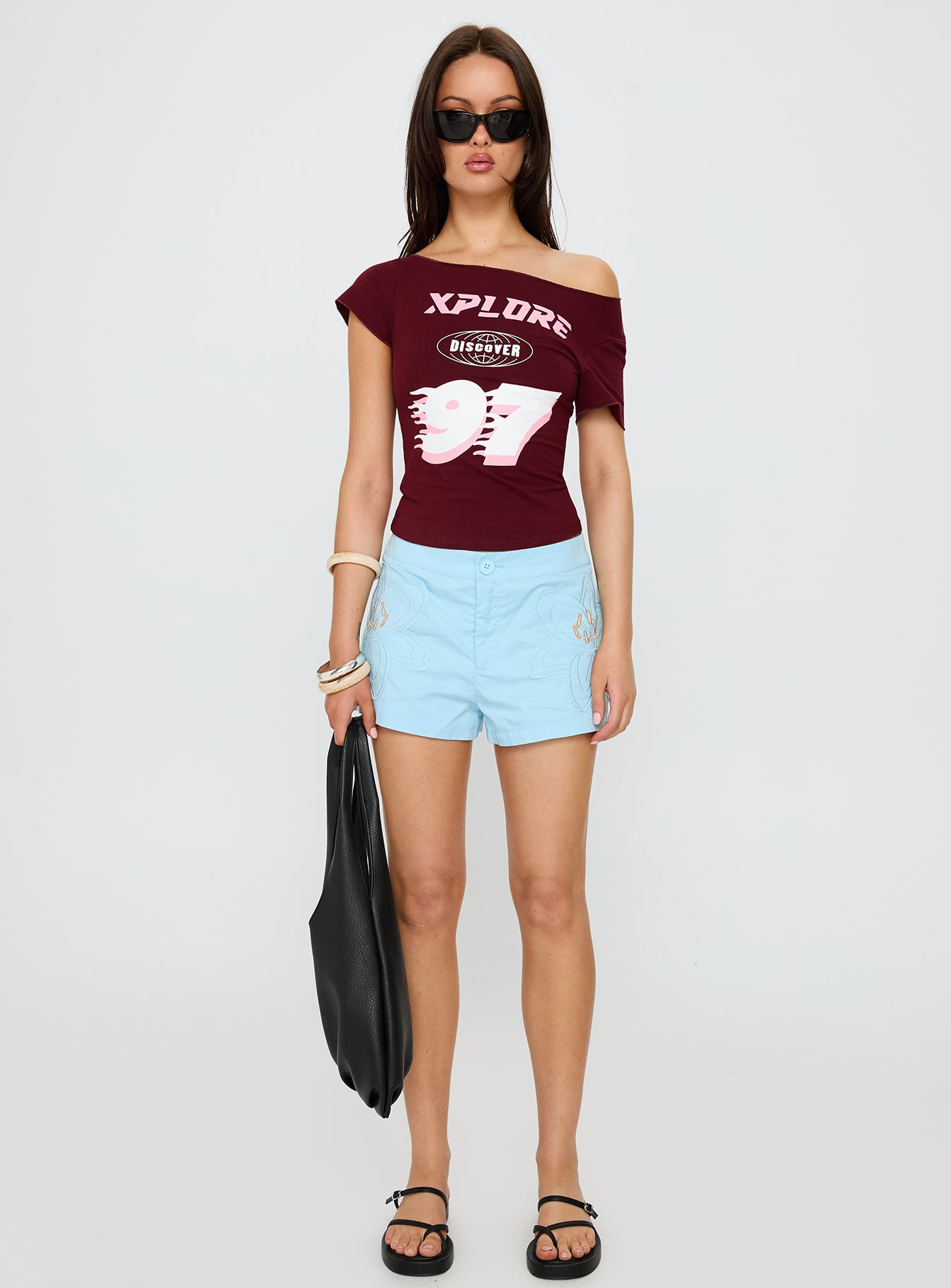 Xplore 97 Off Shoulder Graphic Top Burgundy - Image 7