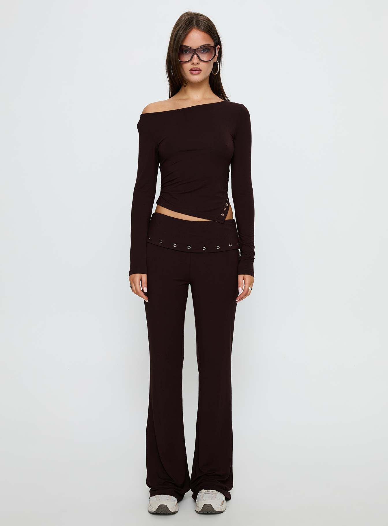 Wynna Eyelet Foldover Pants Chocolate - Image 7