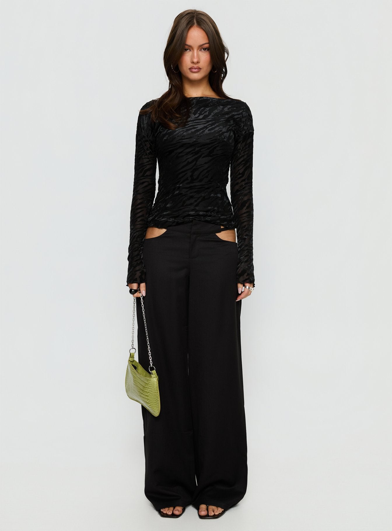 Vila Lettuce Trim Long Sleeve Top Black Zebra - Image 7
