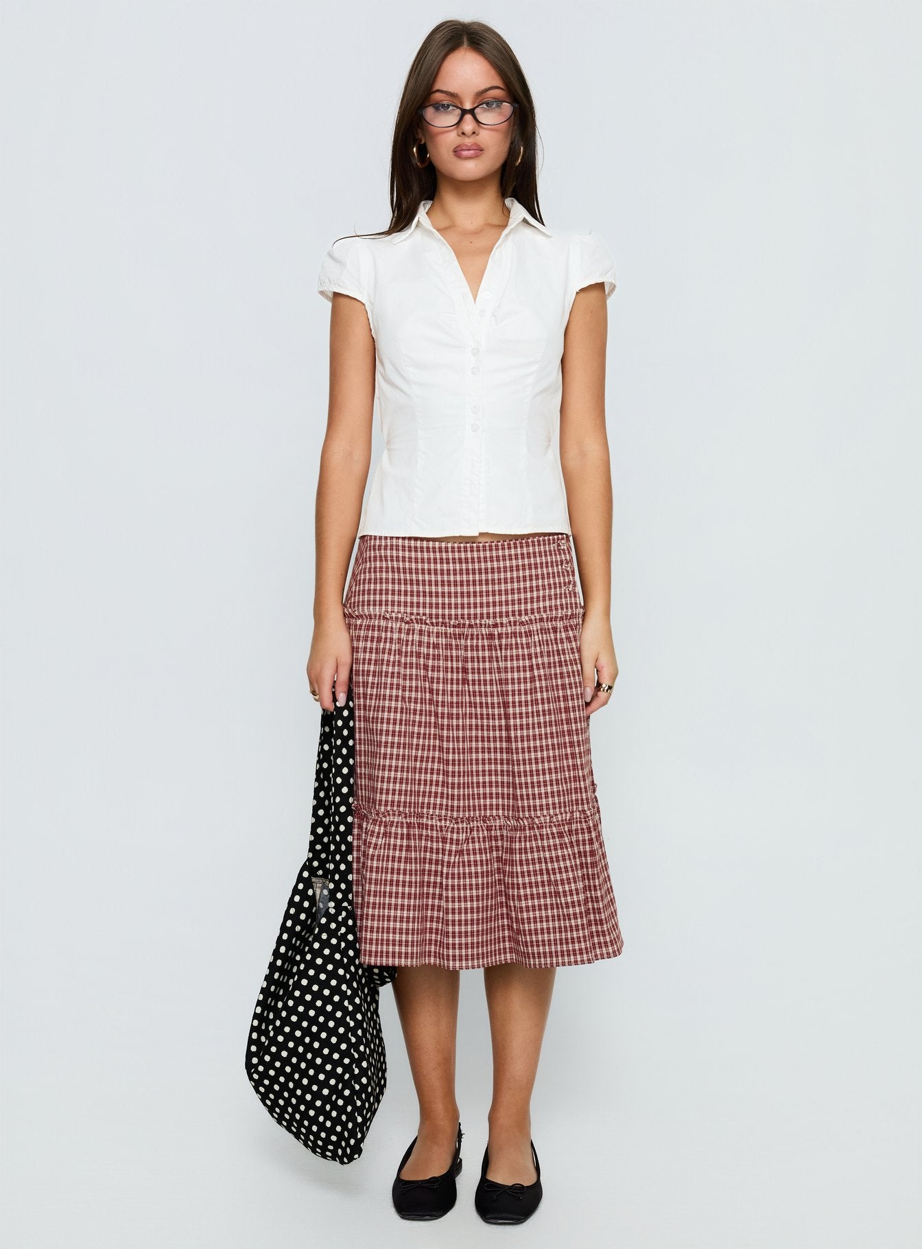 Cascades Low Rise Midi Skirt Red Check - Image 7