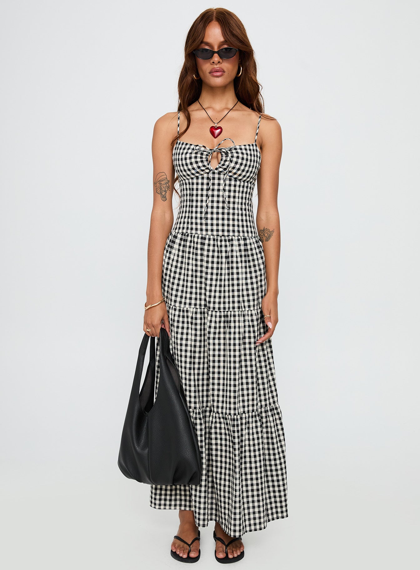 Avaleine Tiered Maxi Dress Black White Check - Image 6