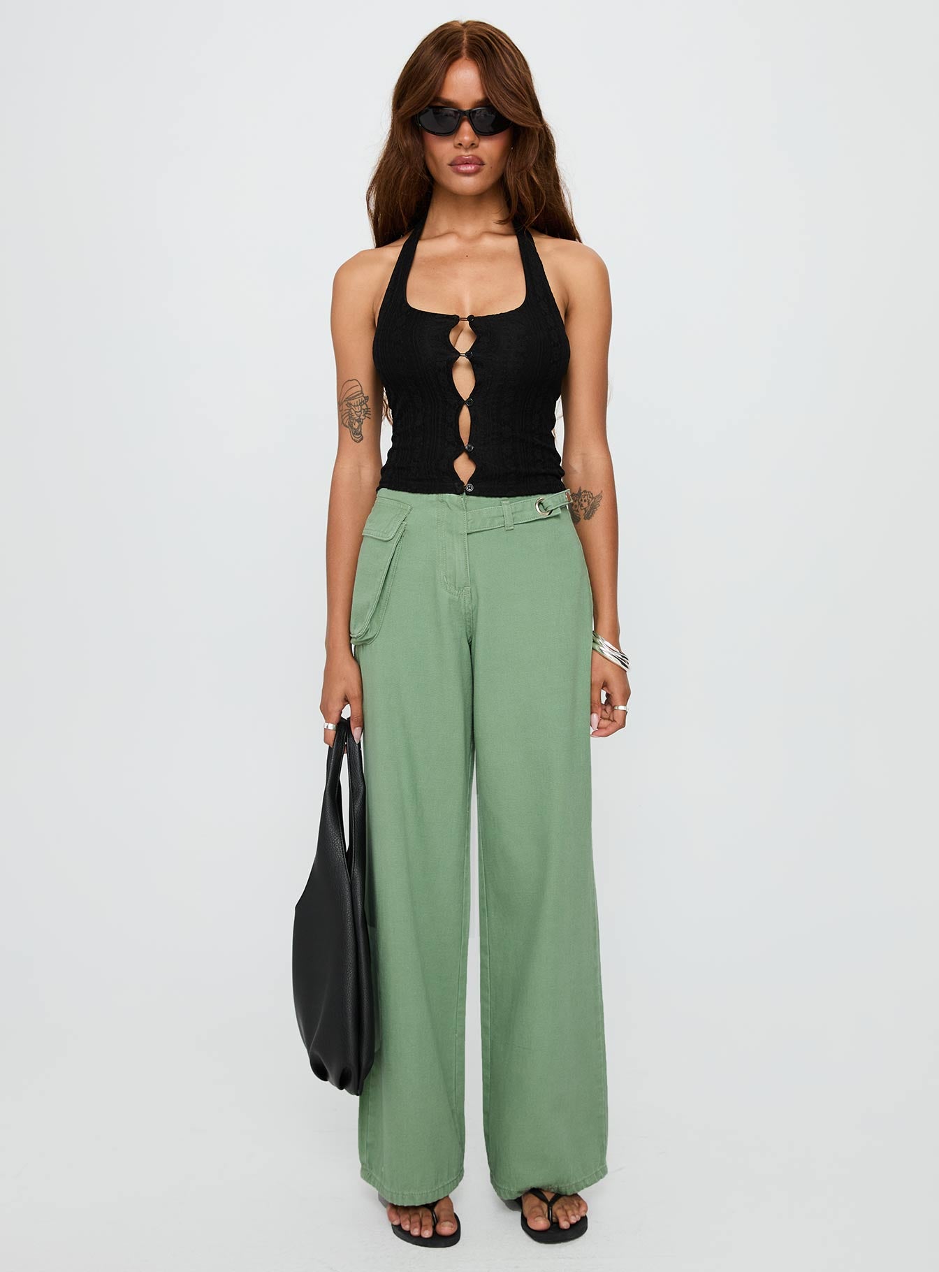 Mercadi Mid Rise Straight Leg Cargo Jeans Green - Image 6