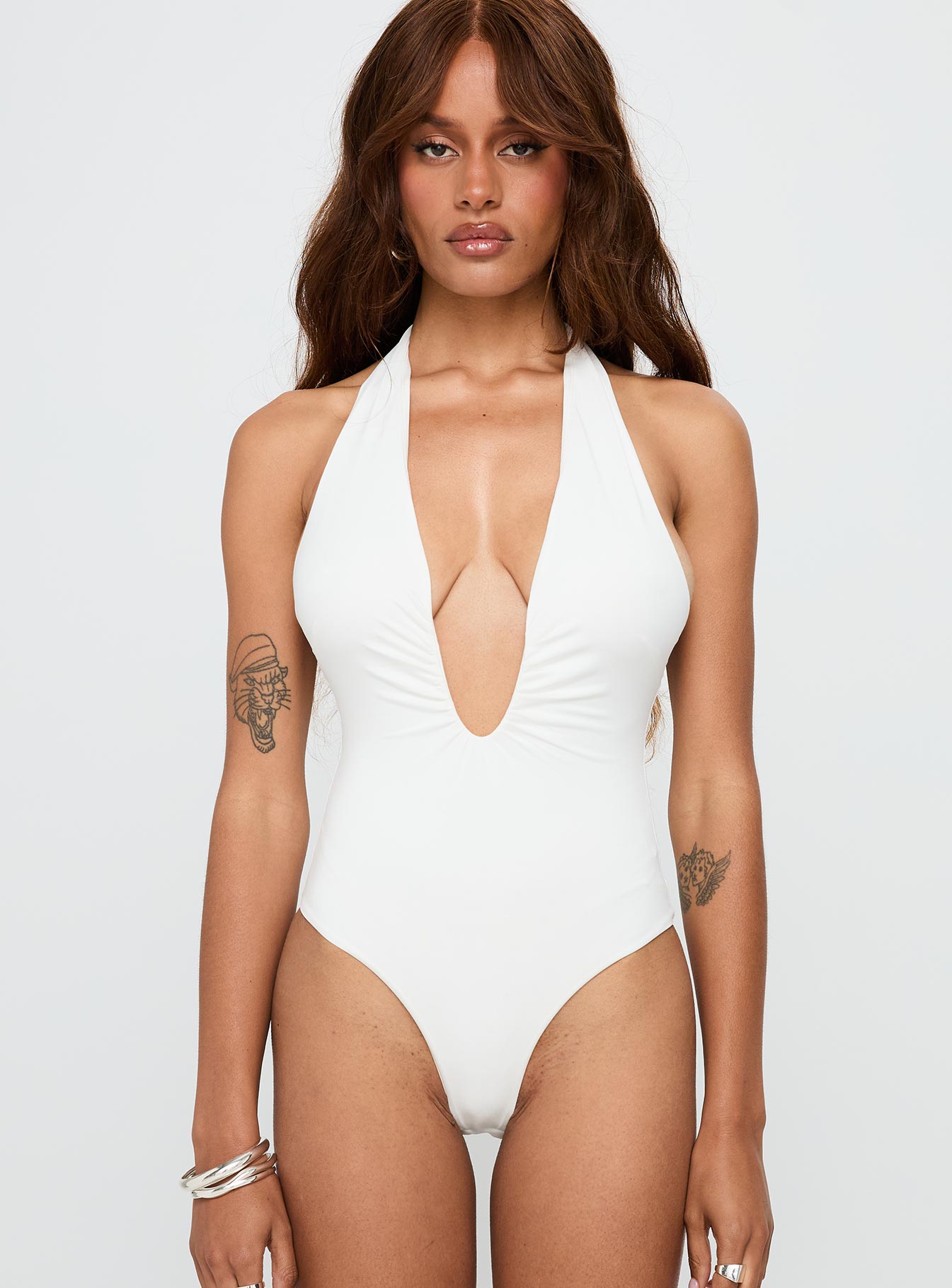 Emmalyne Plunge Neck Bodysuit White - Image 7