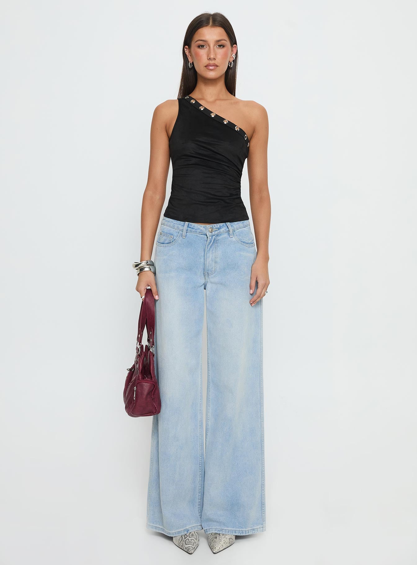 Sophy Studded One Shoulder Top Black - Image 6