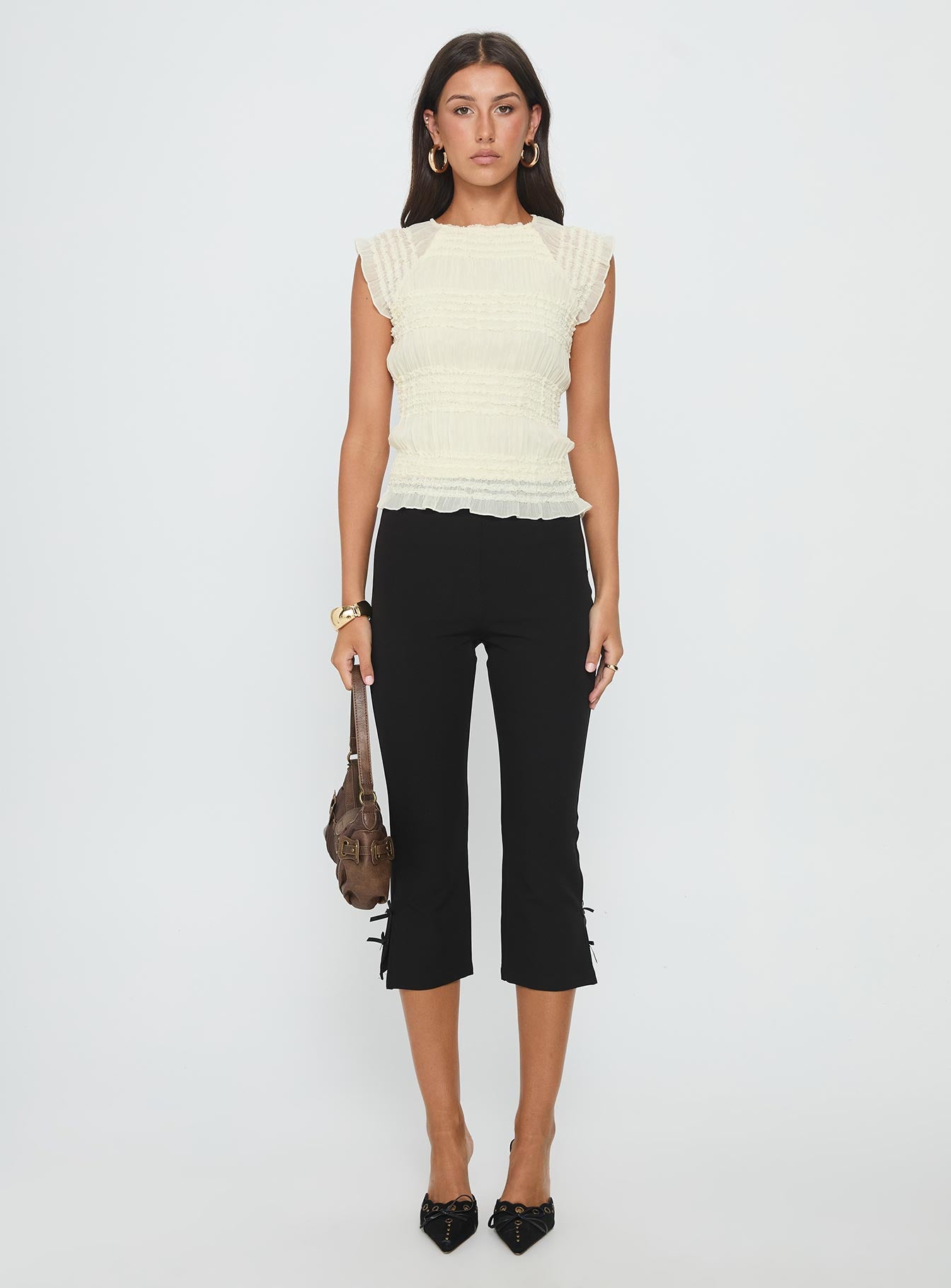 Talyn Cap Sleeve Frill Top Cream - Image 7