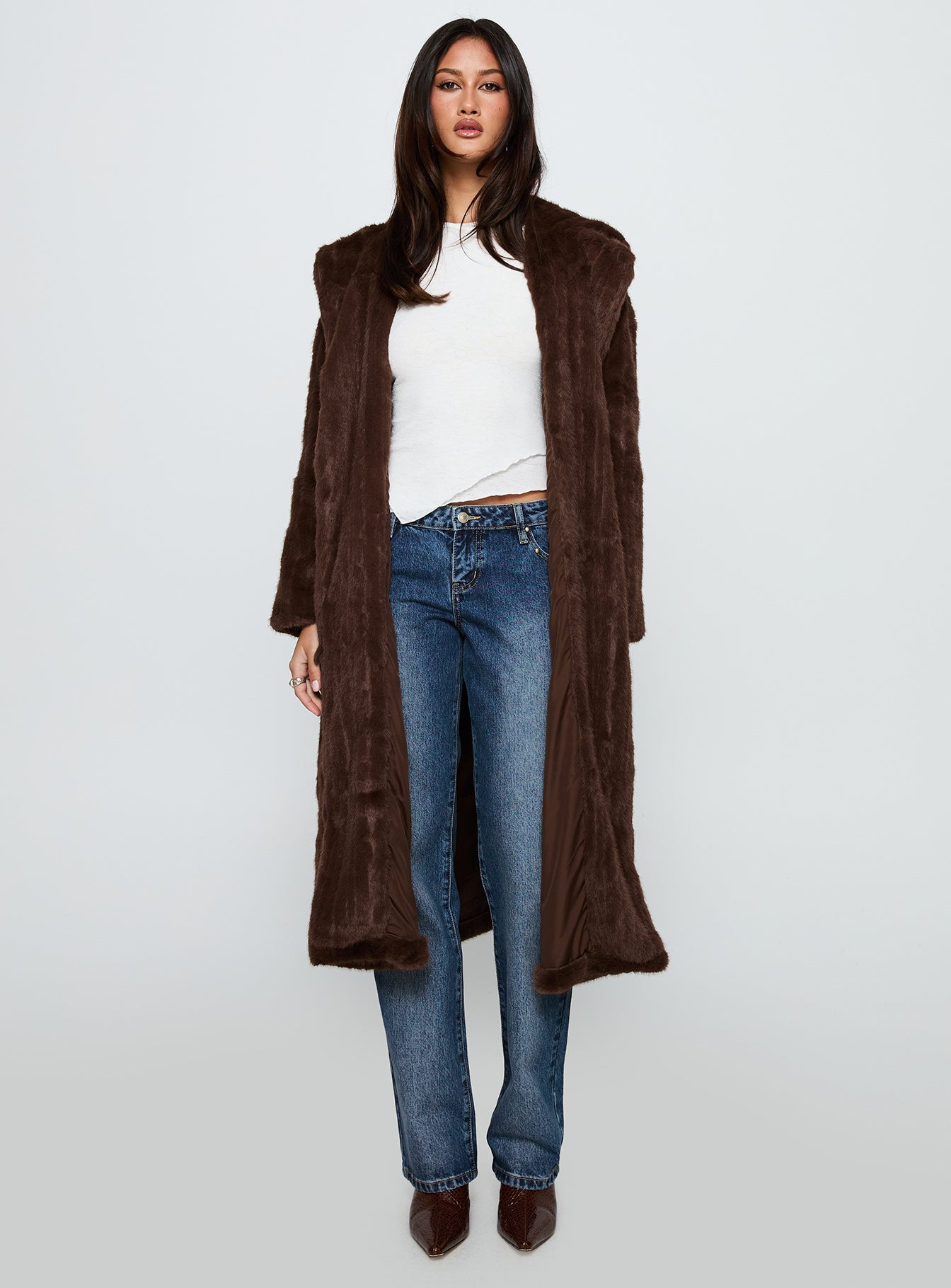 Moss Faux Fur Coat Chocolate - Image 8