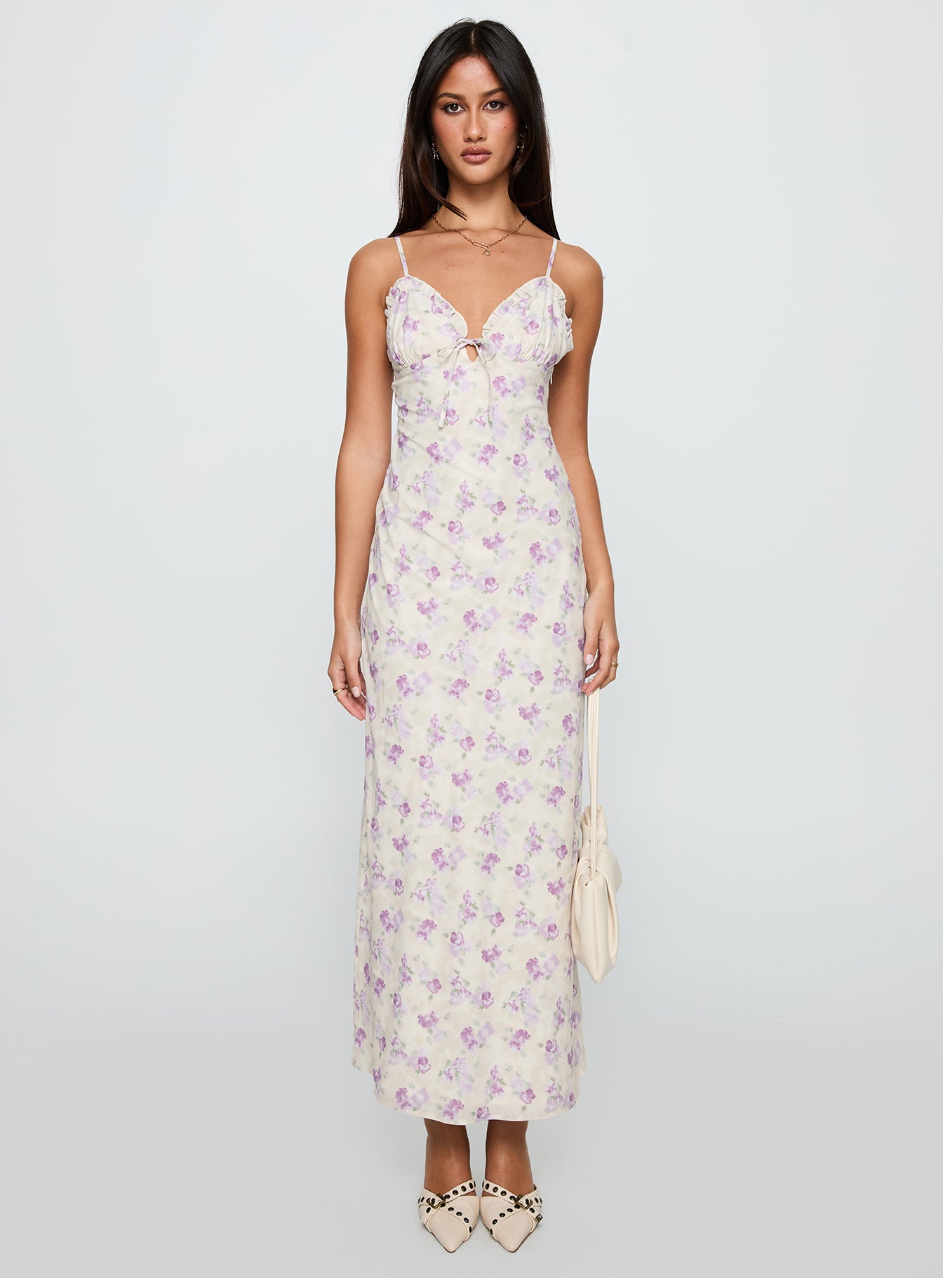 Jessamine Frill Maxi Dress White Lilac - Image 7