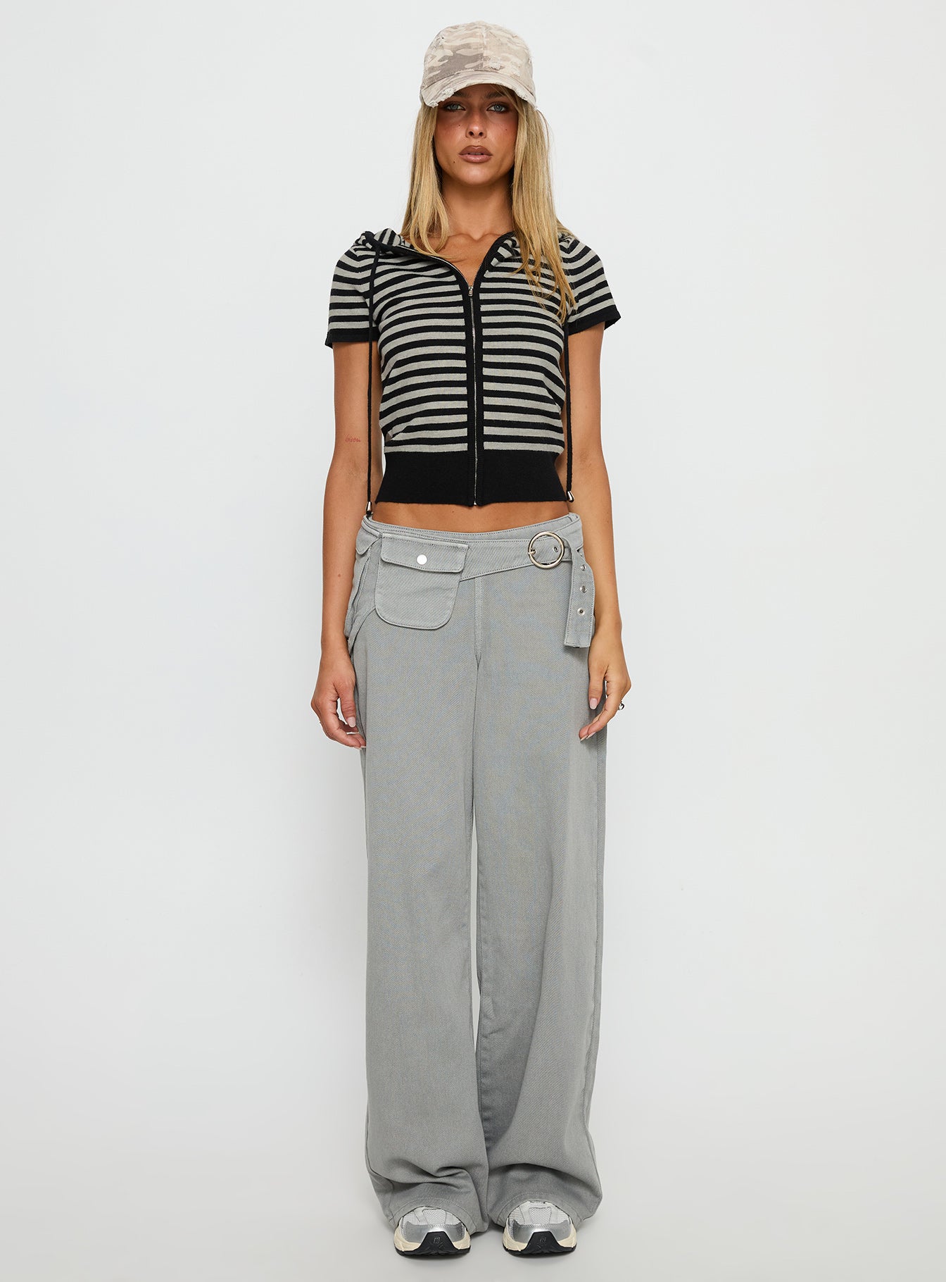 Kahlee Zip Through Hoodie Grey Black Stripe - Image 7