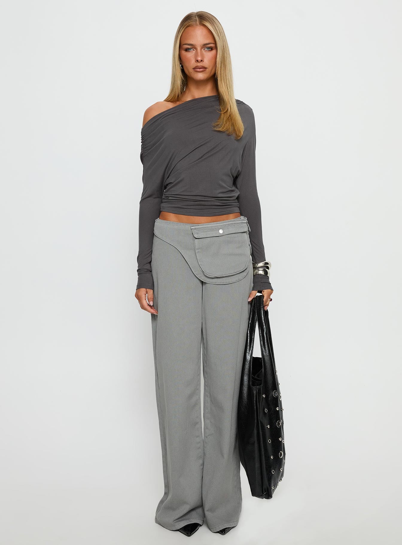 Party Hour Off Shoulder Top Charcoal - Image 7