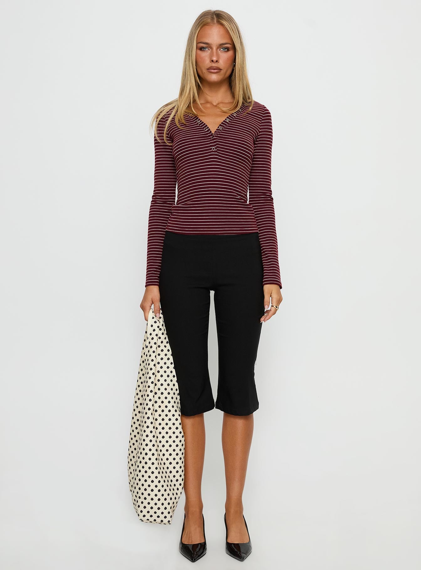 Georgeanna Button Up Long Sleeve Top Burgundy Stripe - Image 6