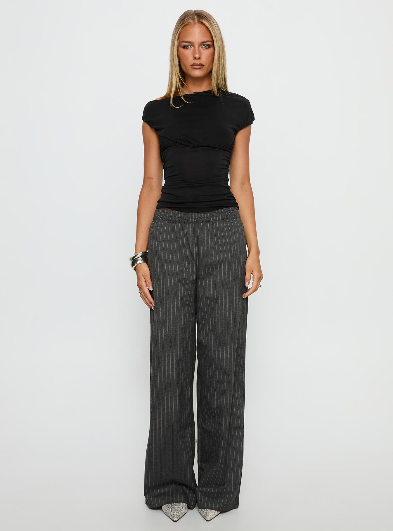 Jaysa Baggy Wide Leg Pant Grey Pinstripe - Image 6