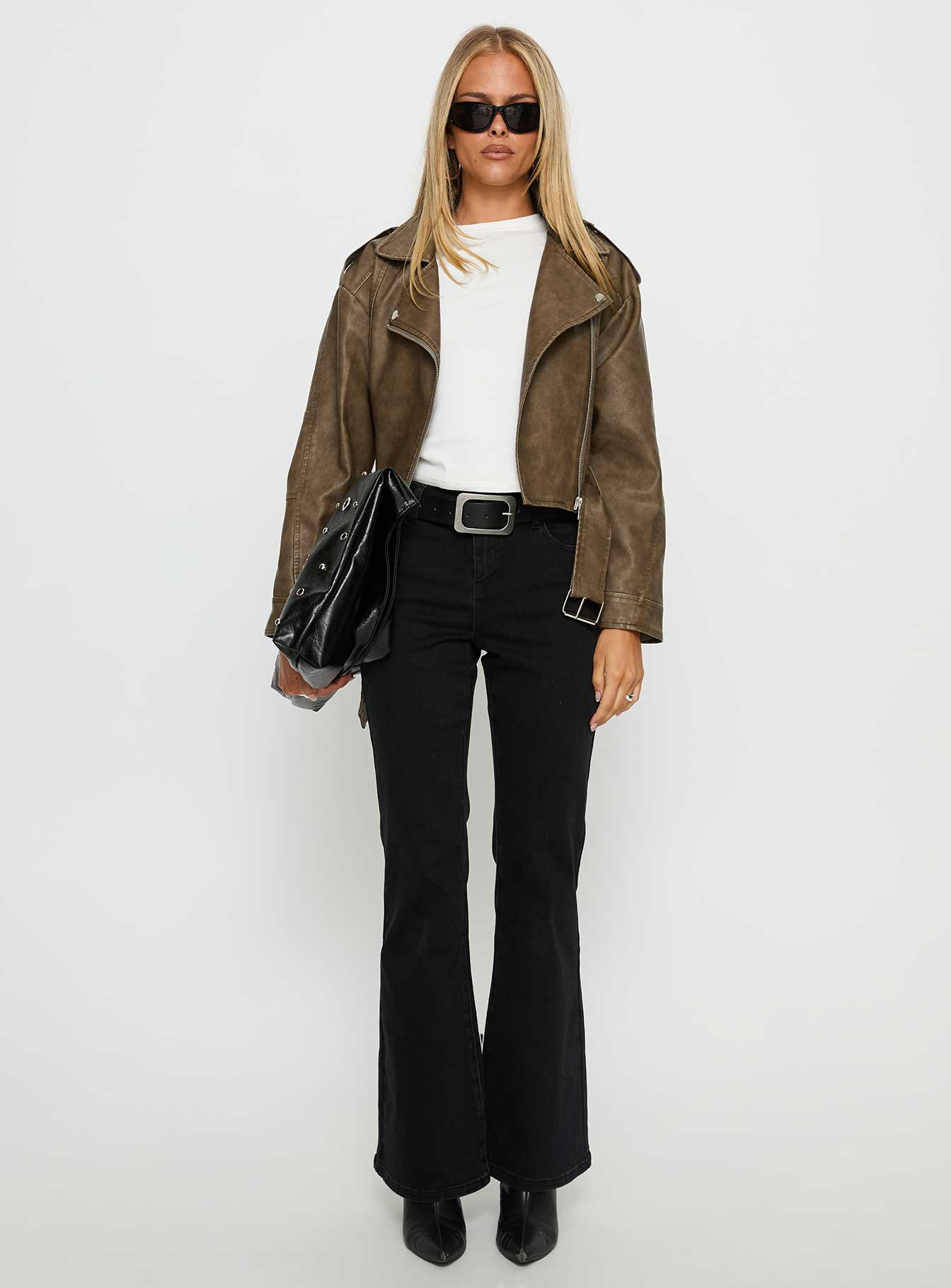 Talisha Faux Leather Biker Jacket Brown - Image 7