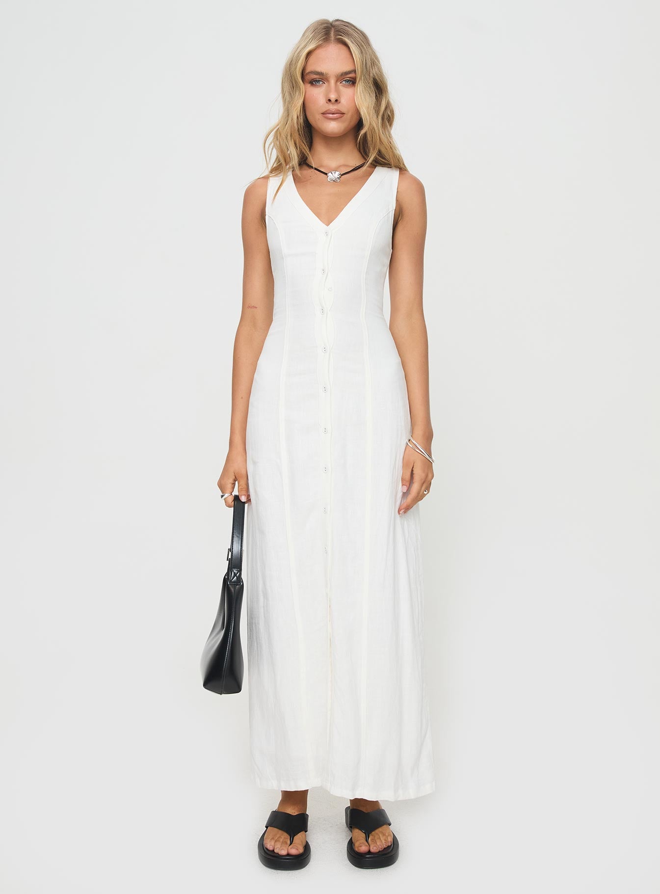 Summer Season Linen Blend Maxi Dress White - Image 7