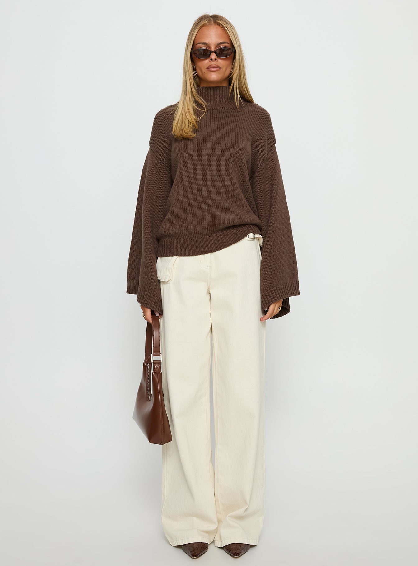Neriel Funnel Neck Knit Sweater Chocolate - Image 6
