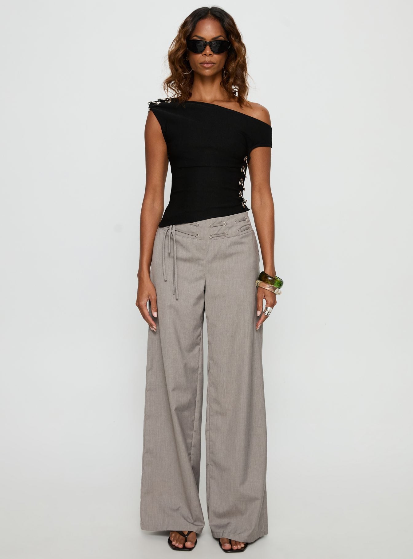 Laude Eyelet Off Shoulder Top Black - Image 7
