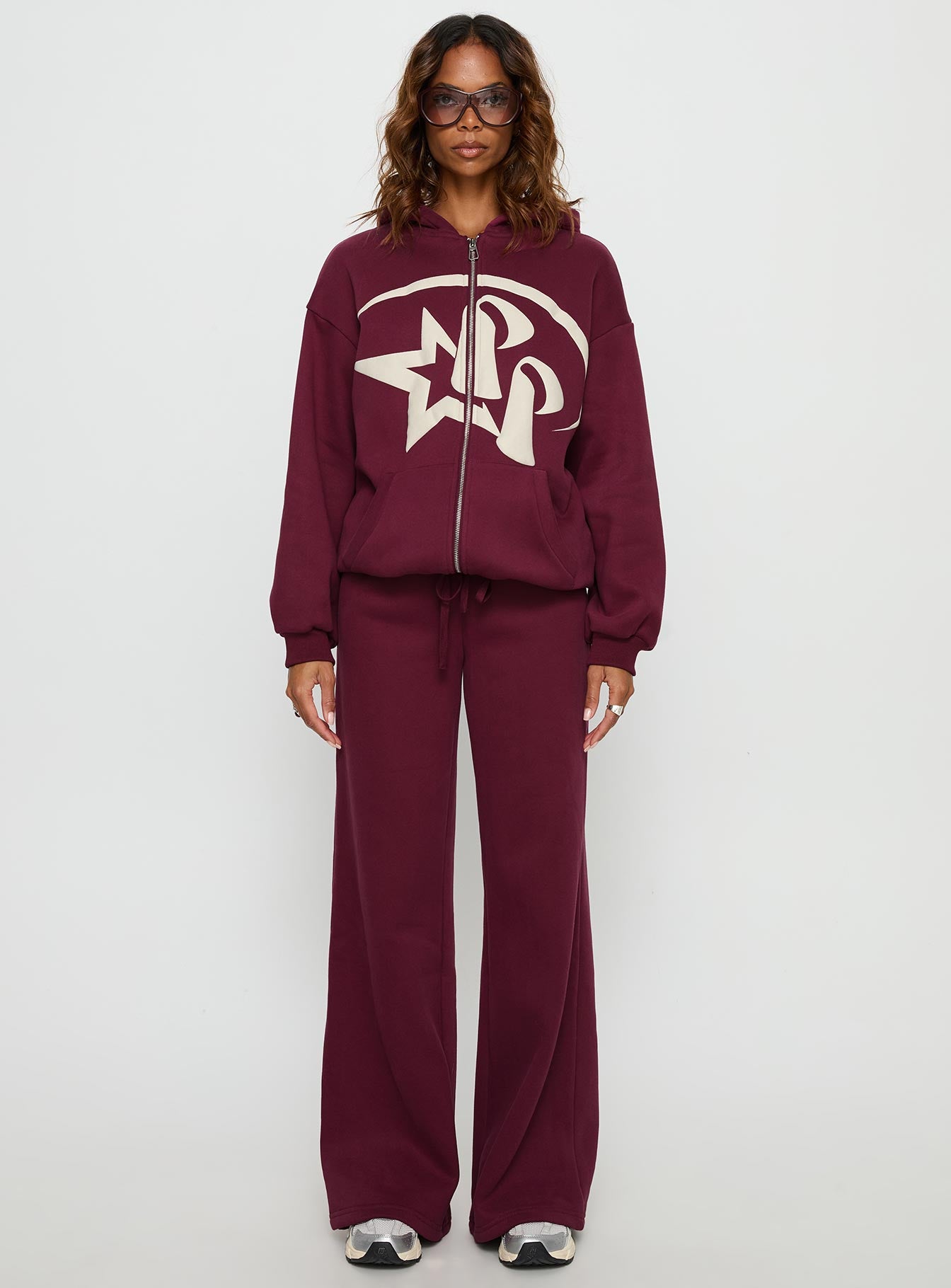Princess Polly Stargirl Wide Leg Sweat Pants Burgundy - Image 7