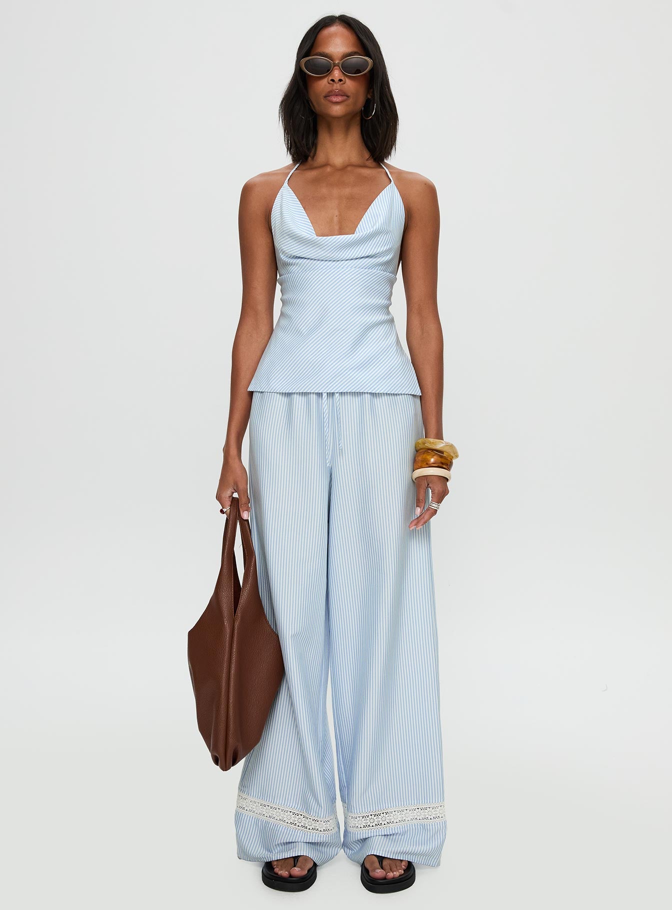 Summer Too Hot Cowl Neck Top Blue Stripe - Image 7