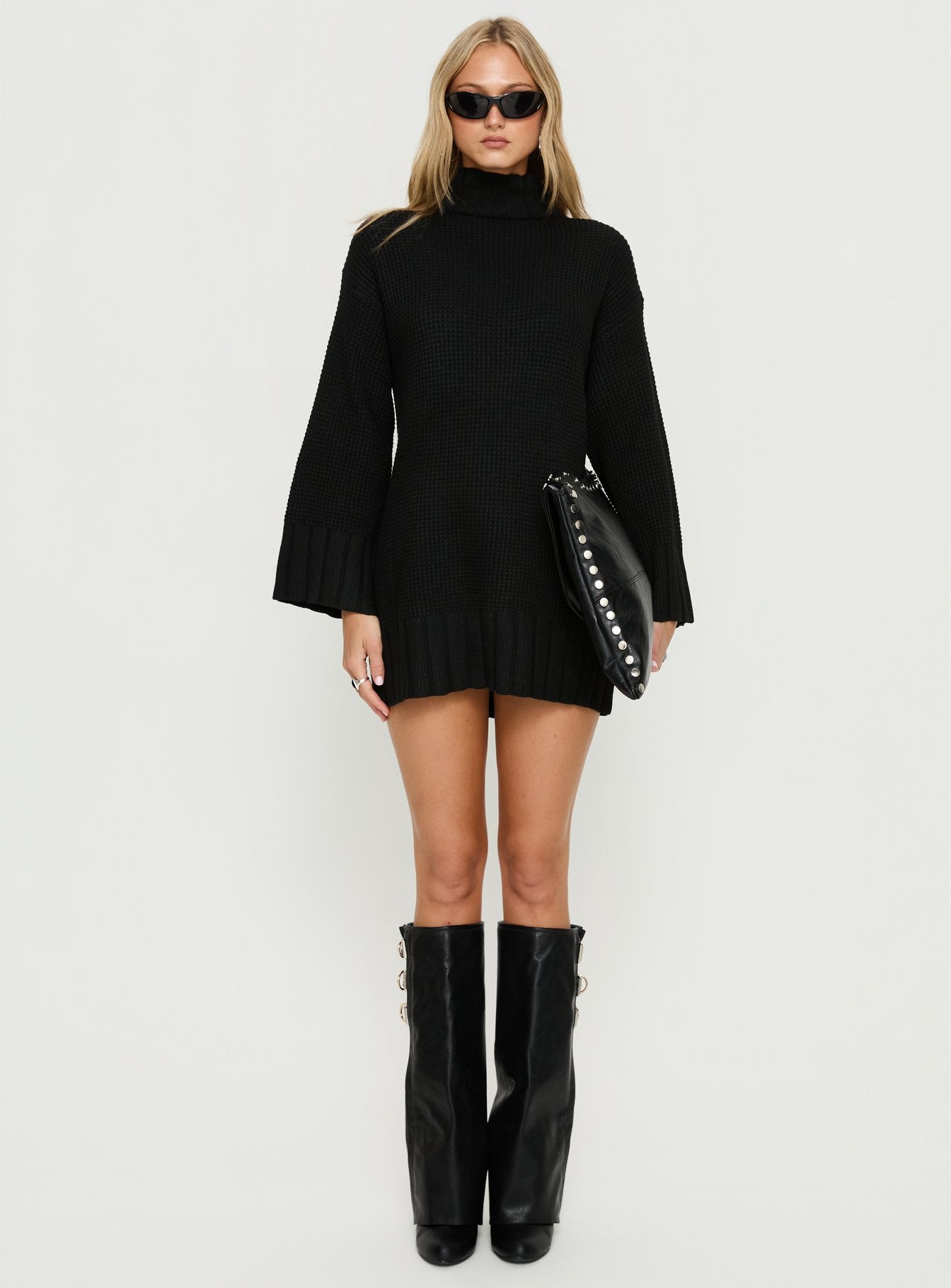 Tarin Long Sleeve Knit Mini Dress Black - Image 7