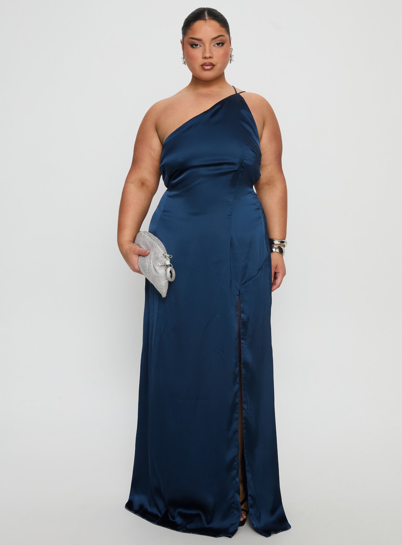 Kiss Of Life Satin Maxi Dress Navy Curve - Image 7