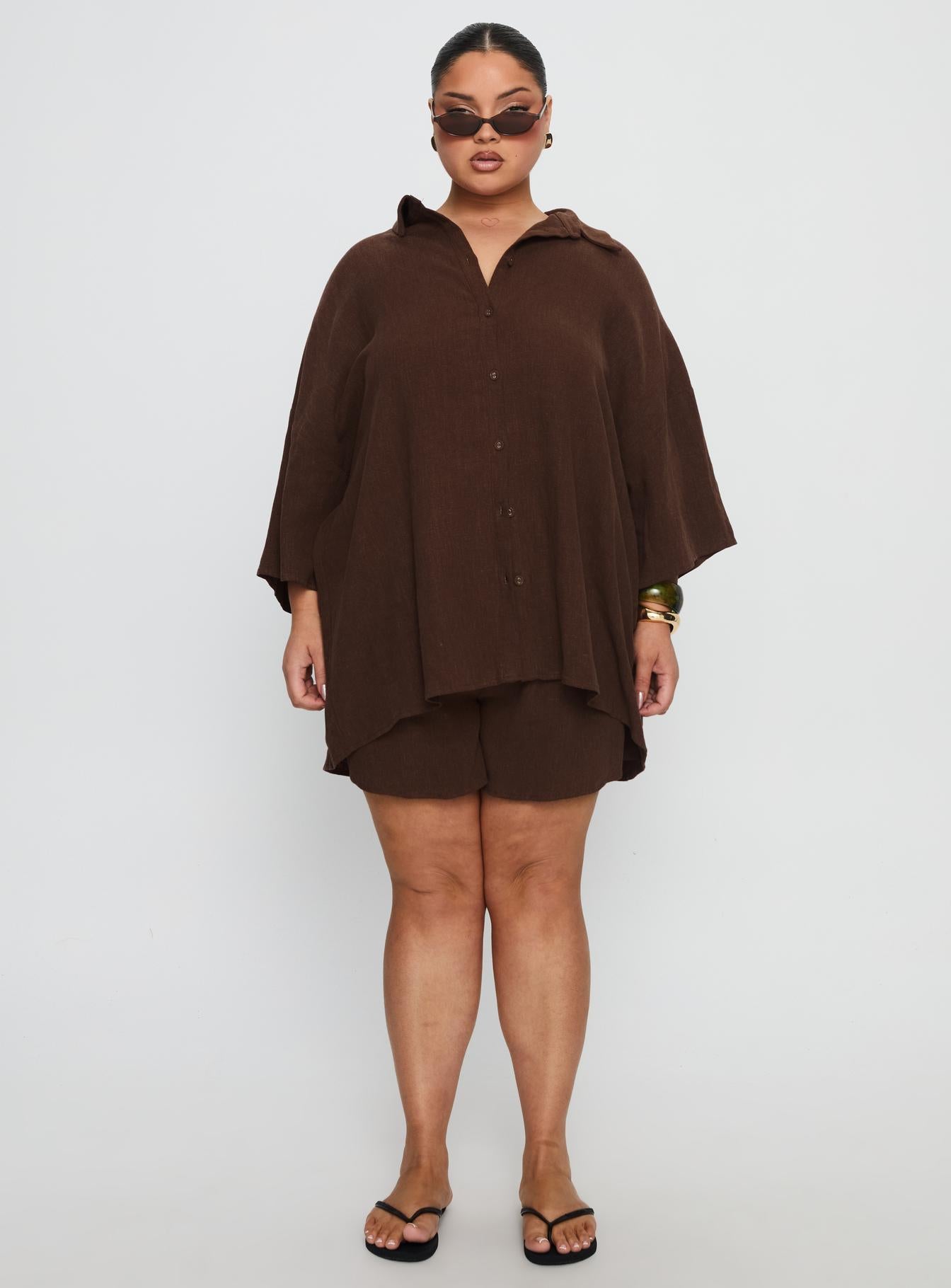 Peni Drawstring Linen Shorts Chocolate Curve - Image 7