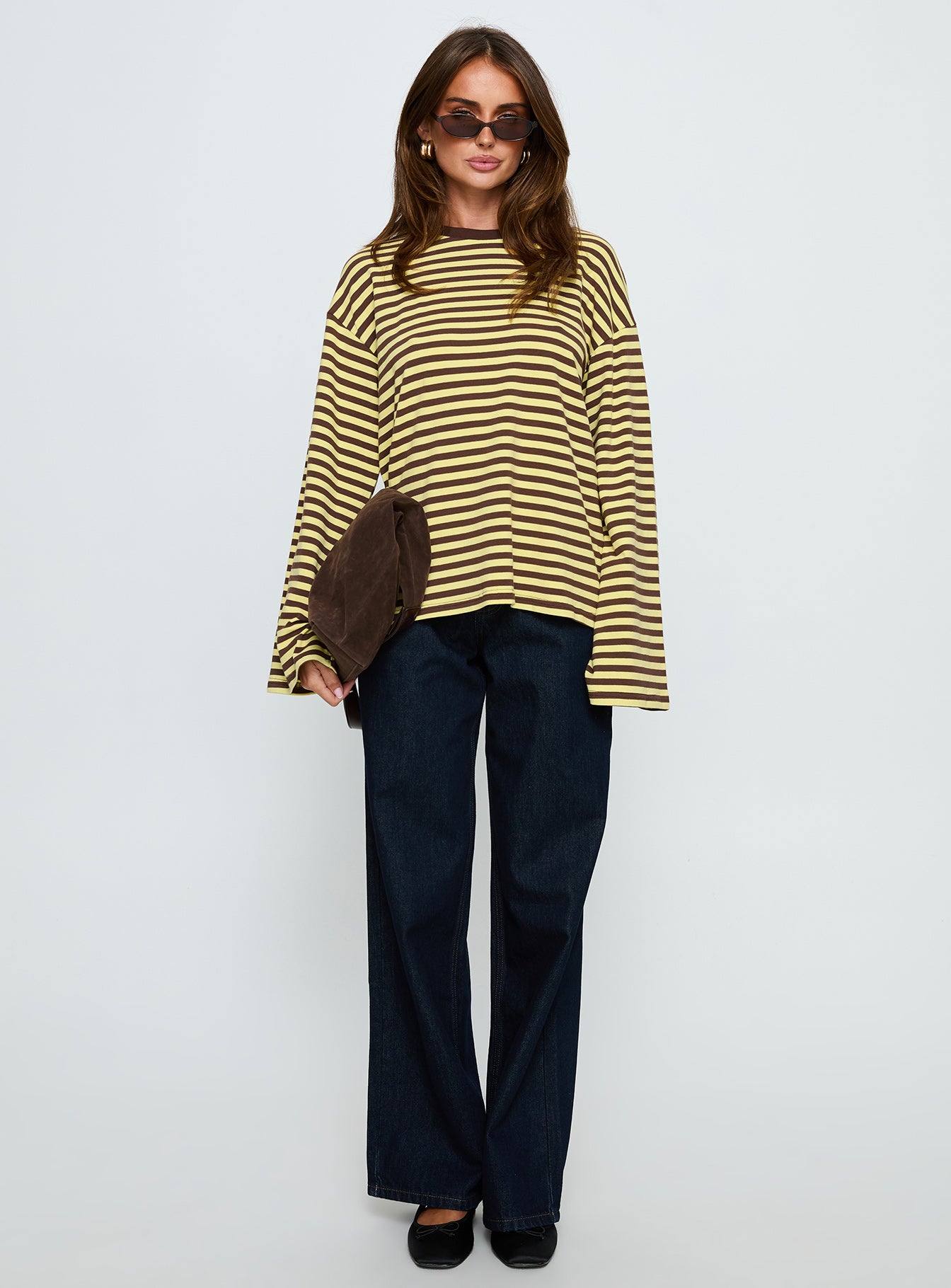 Settle Down Long Sleeve Top Yellow Brown Stripe - Image 7
