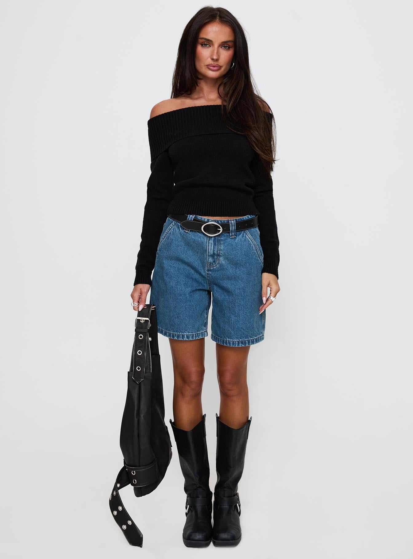 One For Me Off The Shoulder Long Sleeve Sweater Black - Image 7