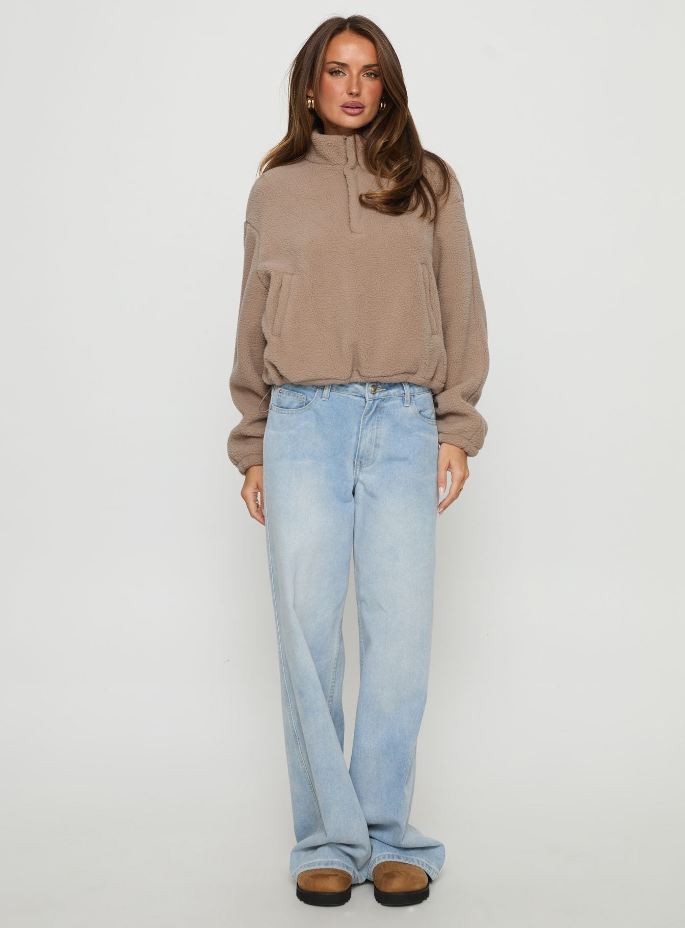 Icy Days Fleece Quarter Zip Jumper Light Brown - Image 6