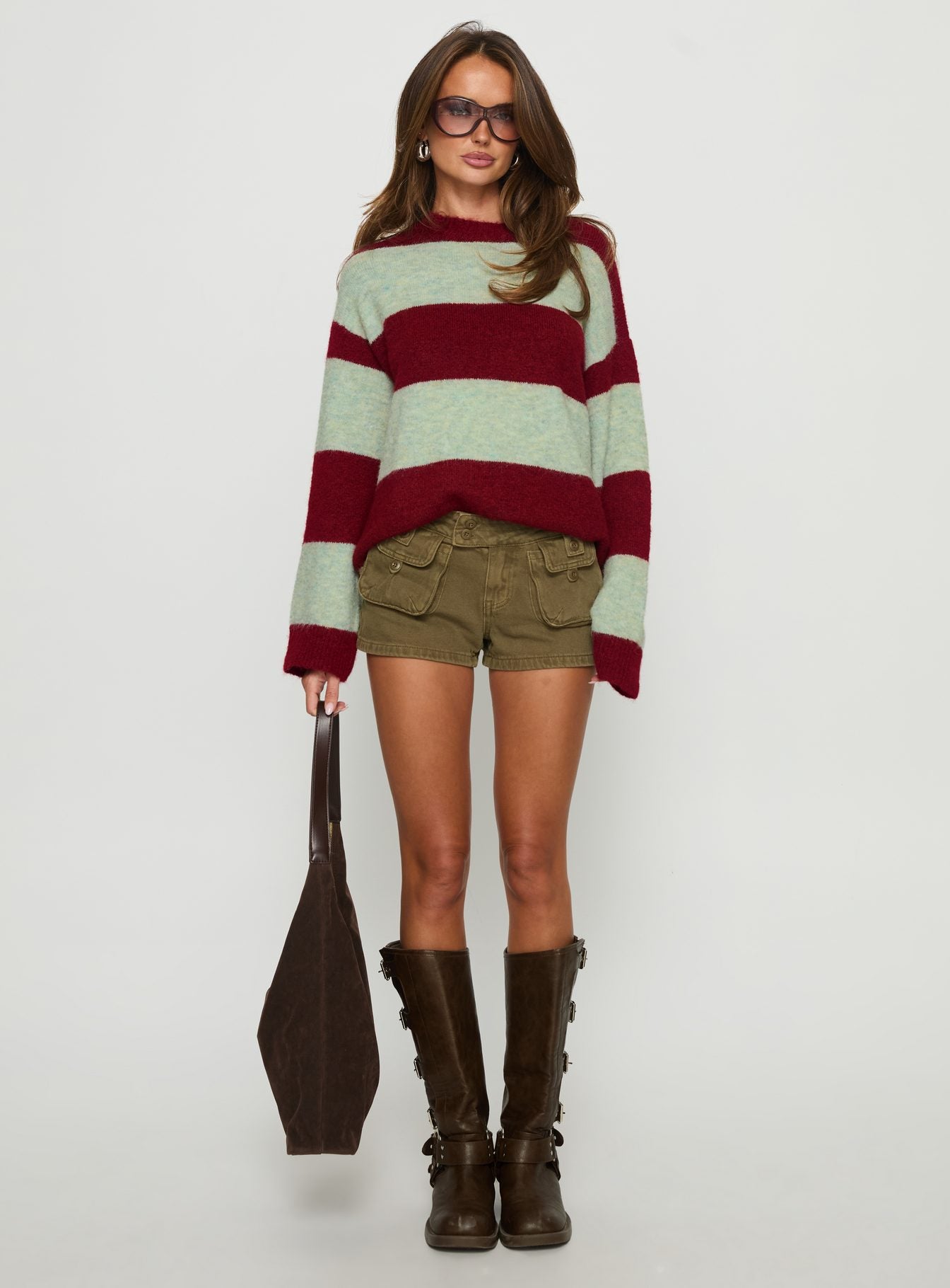 Nesha Fluffy Knit Sweater Red Blue Stripe - Image 6