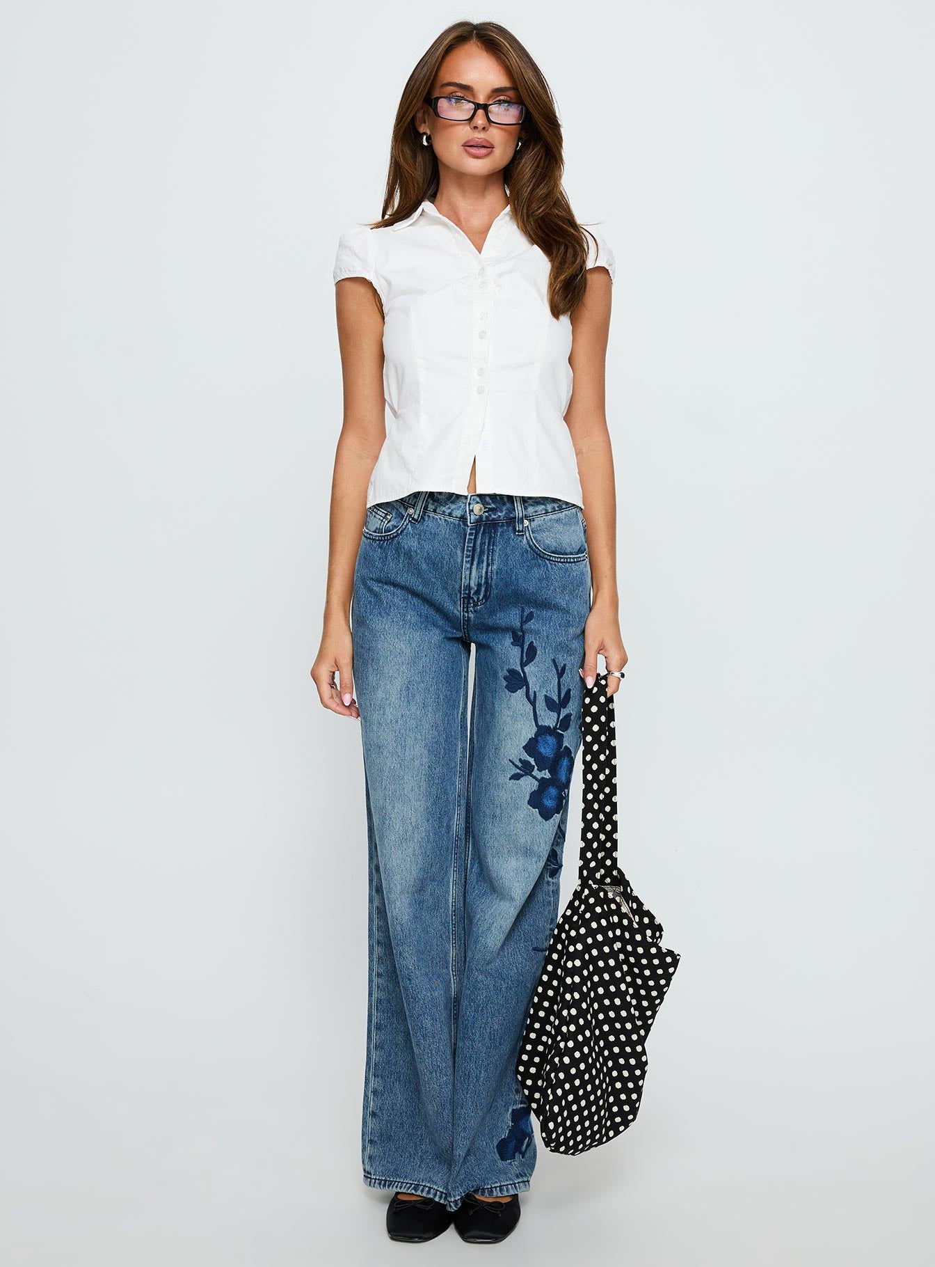 Sisterhood Mid Rise Wide Leg Patchwork Jeans Mid Blue Wash - Image 6
