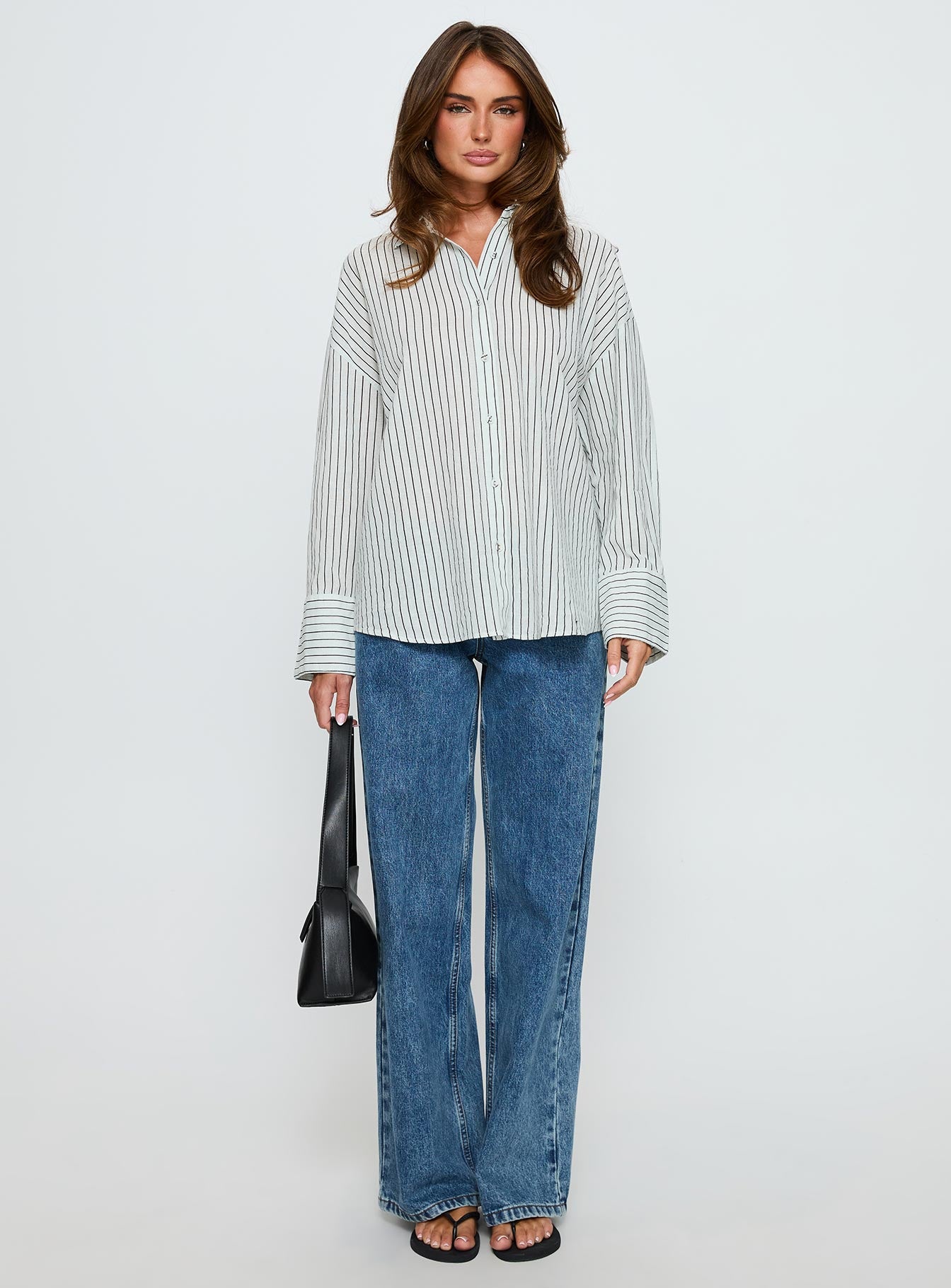 Alexi Long Sleeve Button Down Top Blue Brown Stripe - Image 6